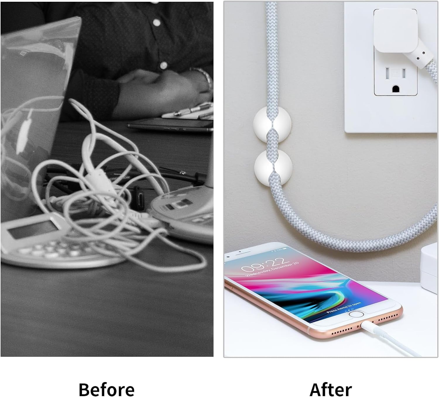 Clips, Black Adhesive Organizer Charger Wire Management Keeper for Nightstand, Desk, Office or Mouse - Image 4