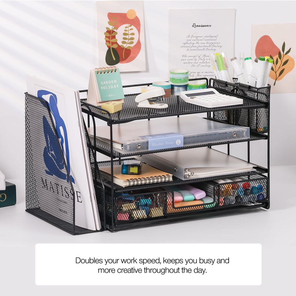 Livhil Desktop Organizer 4-Tier Desk Organizers Sets and Storage, File Organizers for Desk Drawer Organizer, Paper Organizer for Desk (Black - Image 5