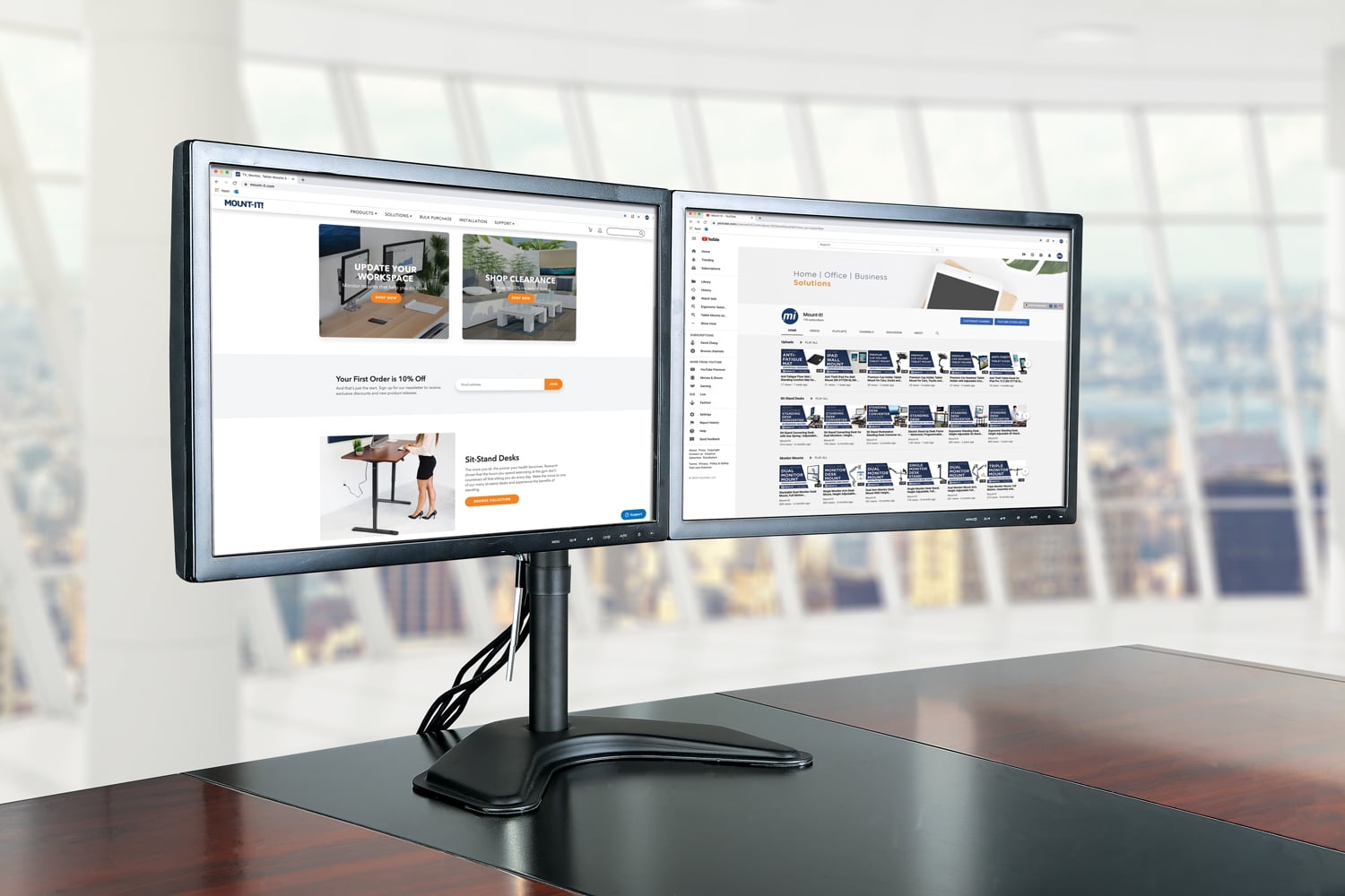 Mount-It! Dual Monitor Desk Stand | Fits 20"-32" Computer Screens | Rotate Swivel Tilt - Image 2