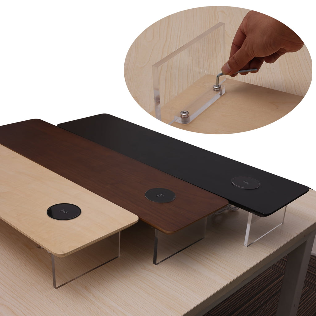 Wooden Monitor Stand Riser with Wireless Charging USB Port Desktop Organizer Shelf 31.5 Inch Large 1 Pack - Image 2