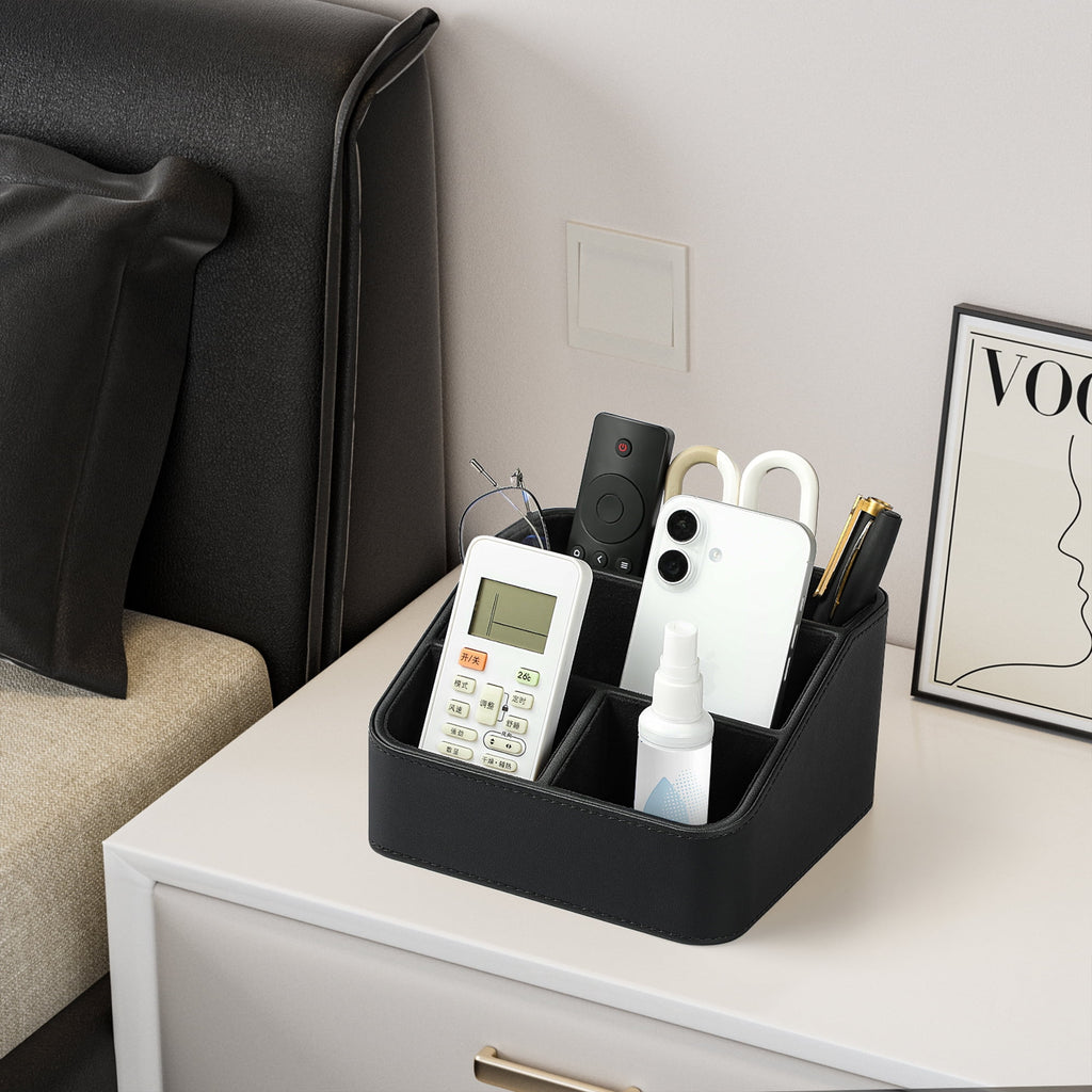 Remote Control Holder, PU Leather Small Desk Organizer Stylish Cute Desktop Organizer for Home Office Desk Accessories, Remote Caddy Bedside - Image 5