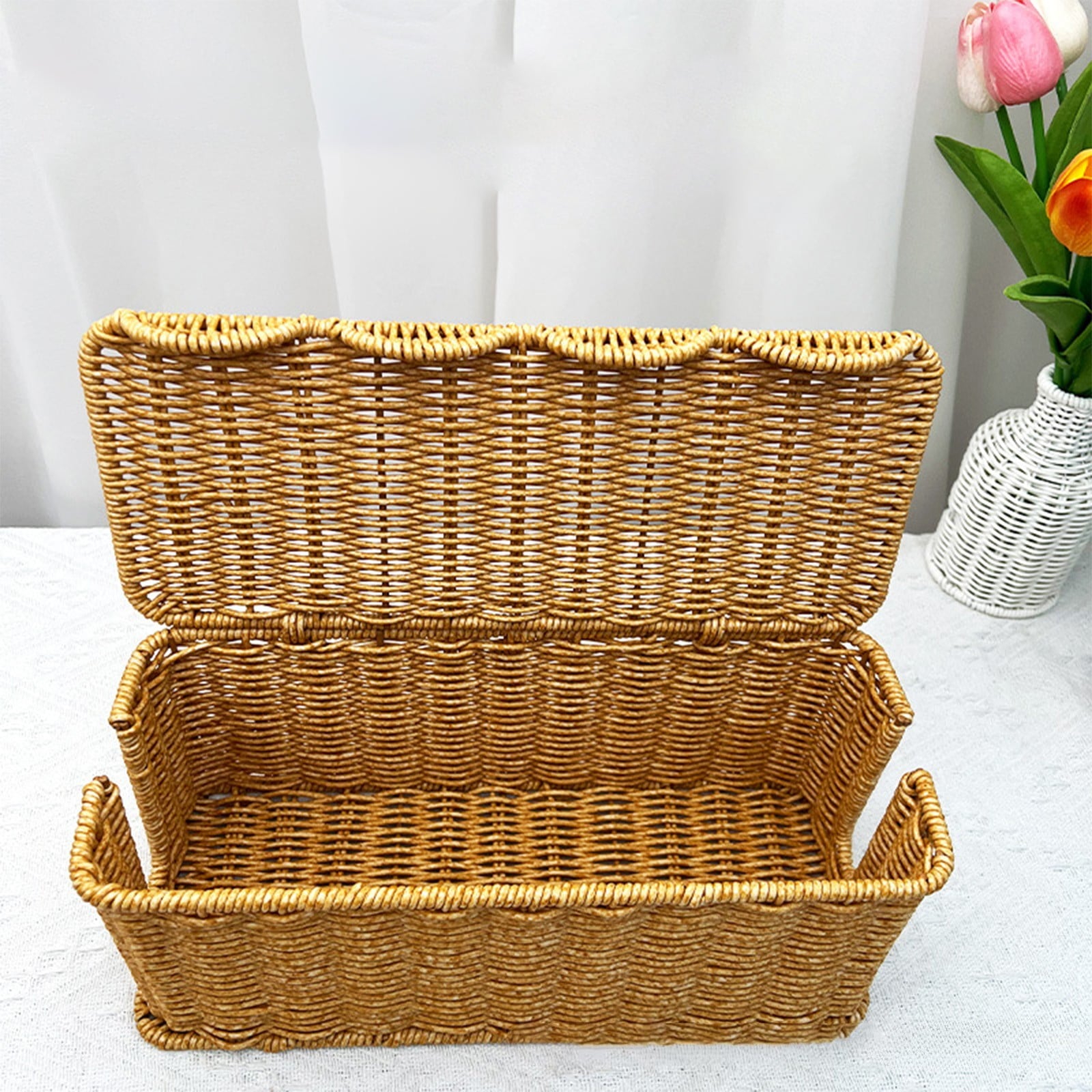 Fufafayo under $5 Handmade Cable Management Box, Imitation Rattan Cord Organizer Cord Hider Box, Desk Cord Management Box to Hide Cords and - Image 3
