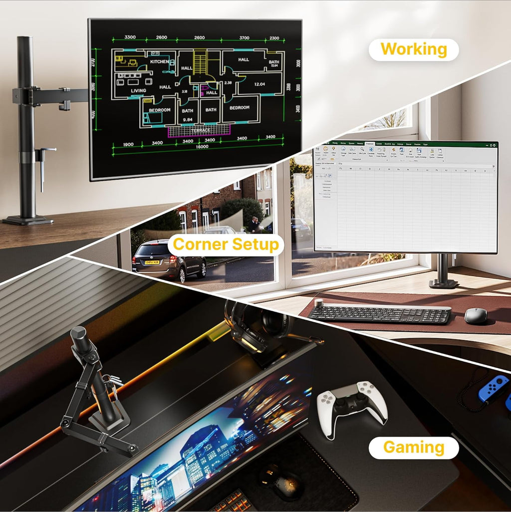 Single Monitor Stand for 17"32" Screens, Fully Adjustable Monitor Arm Desk Mount up to 22 lb, C-Clamp & Grommet Base,... - Image 3
