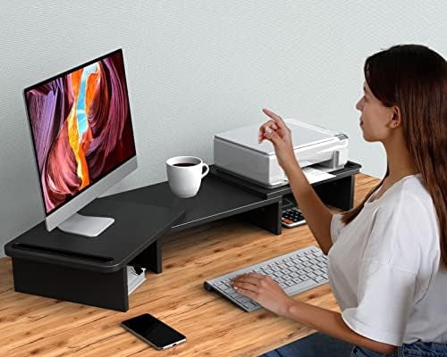 Dual Monitor Stand Riser, Monitor Stand with Adjustable Length and Angle, Wood Monitor Stand for Desk, Monitor Riser for 2 Monitors with Sto - Image 5