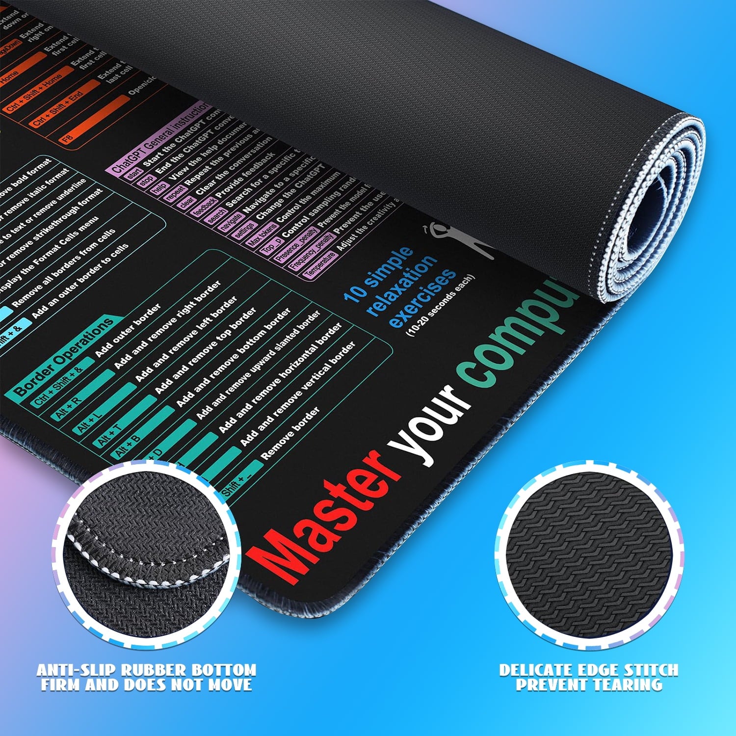 Excel Cheat Sheet Desk Mat, Large XL Waterproof Keyboard and Mouse Pad with Excel Shortcuts, Gaming Accessories for Computer Desk, 31.511.8 - Image 2