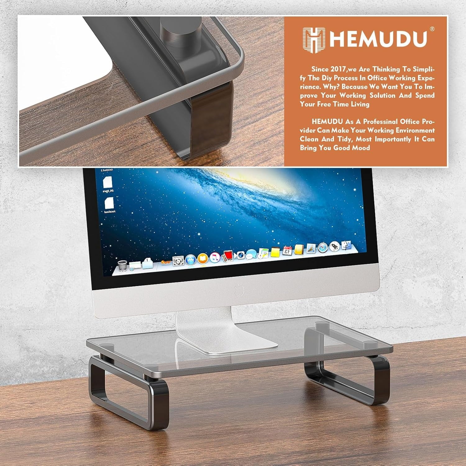 Computer Monitor Stand Riser Multi Media Desktop Stand for Flat Screen LCD LED TV, Laptop/Notebook, with Tempered Glass and Metal Legs, Blac - Image 2