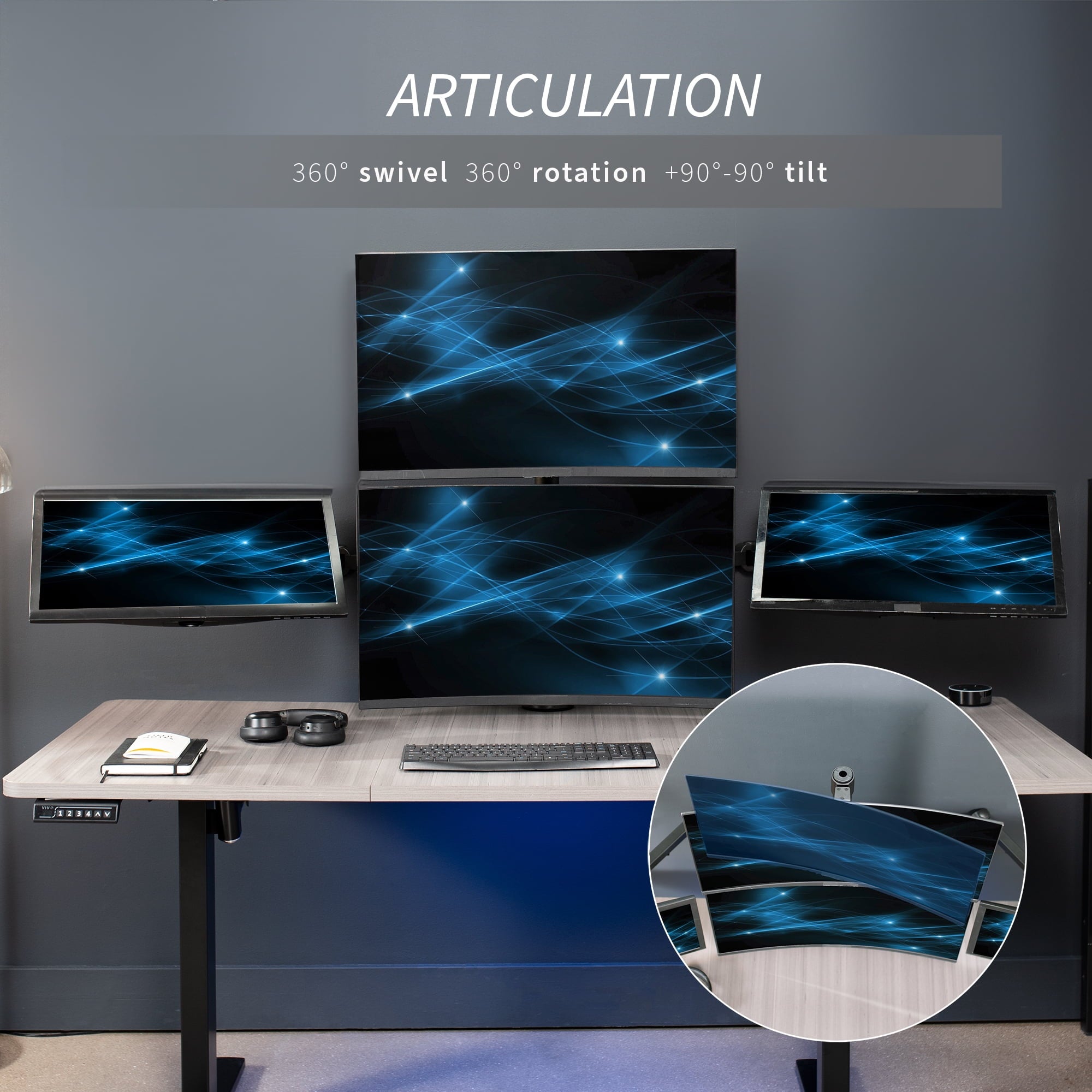 VIVO Steel Quad Monitor Desk Mount Adjustable 3 + 1 Stand | 4 Screens up to 32" - Image 4