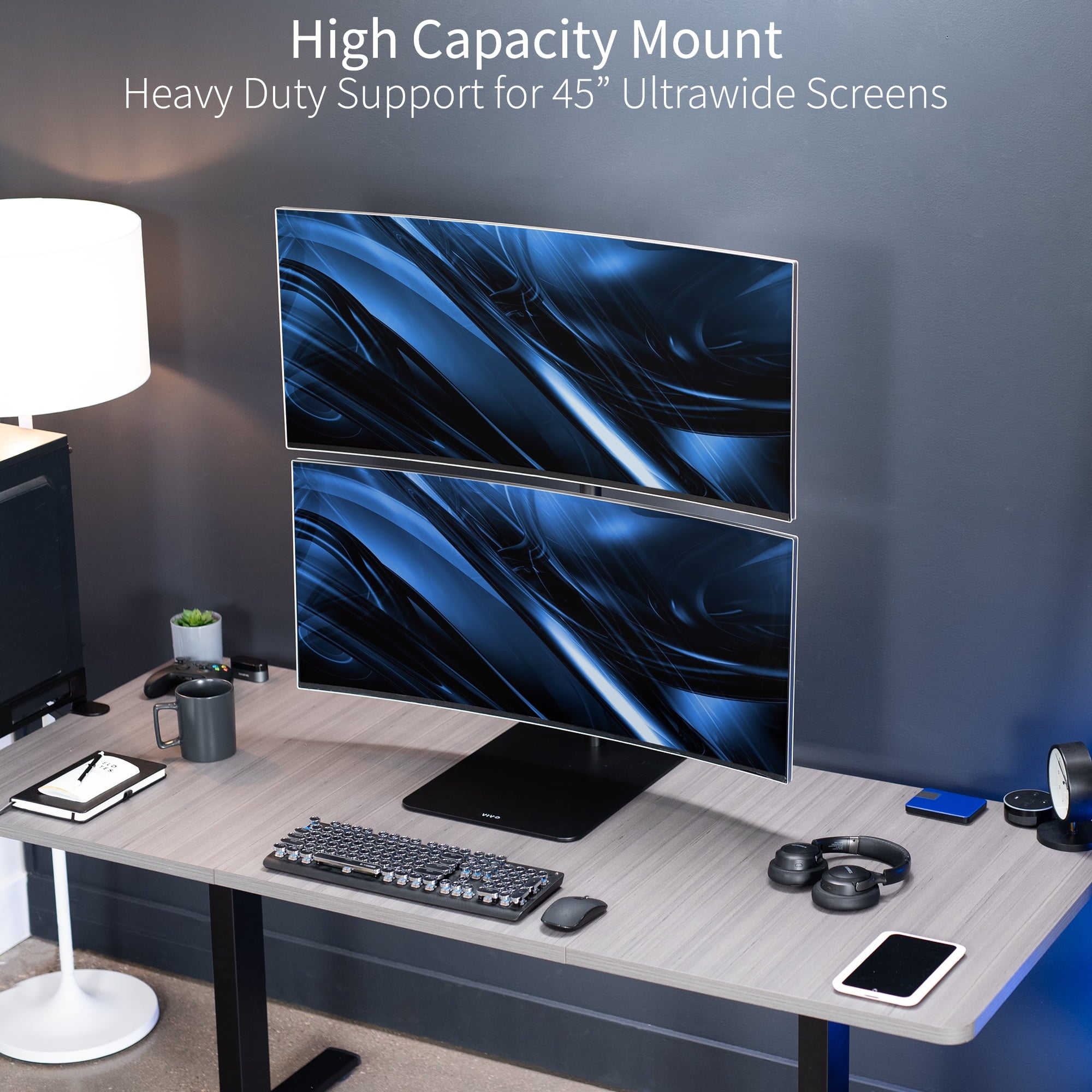 Dual Ultrawide Monitor Desk Stand, Adjustable Mount for 2 Screens up to 45" - Image 2