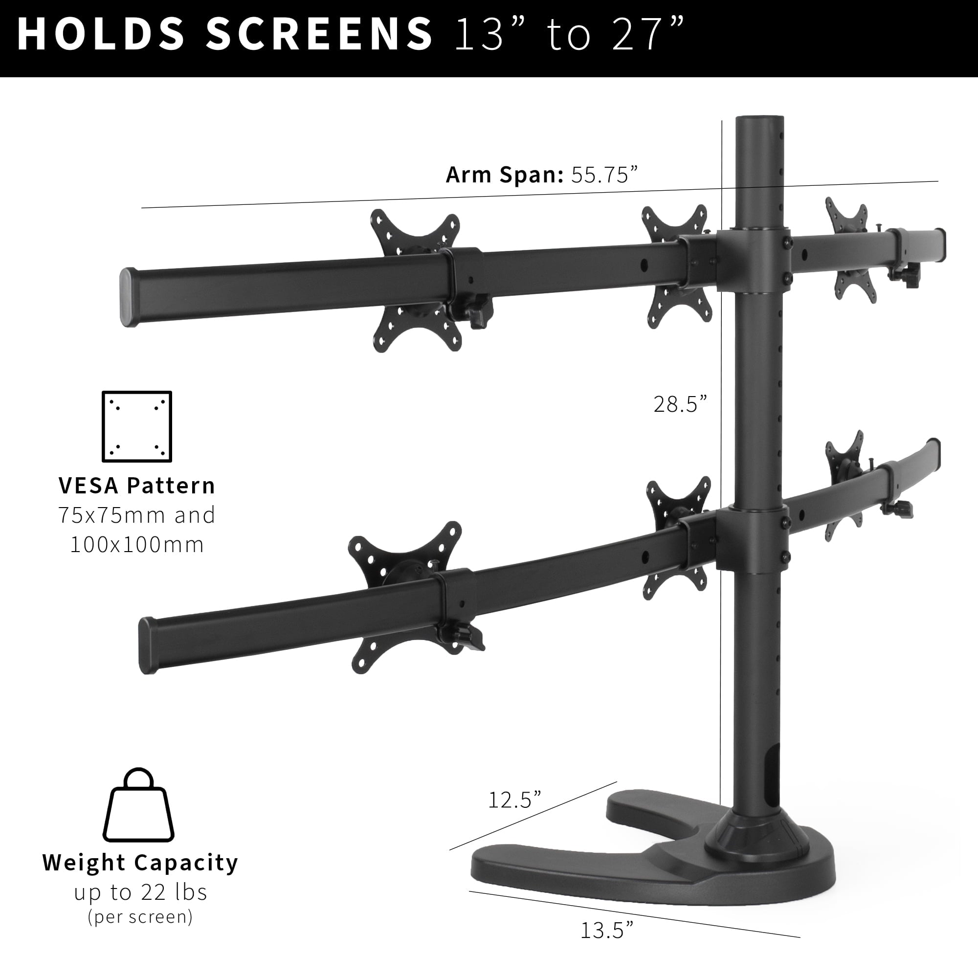Hex Computer Monitor Desk Mount Stand, Heavy Duty, 6 Screens up to 27" - Image 3