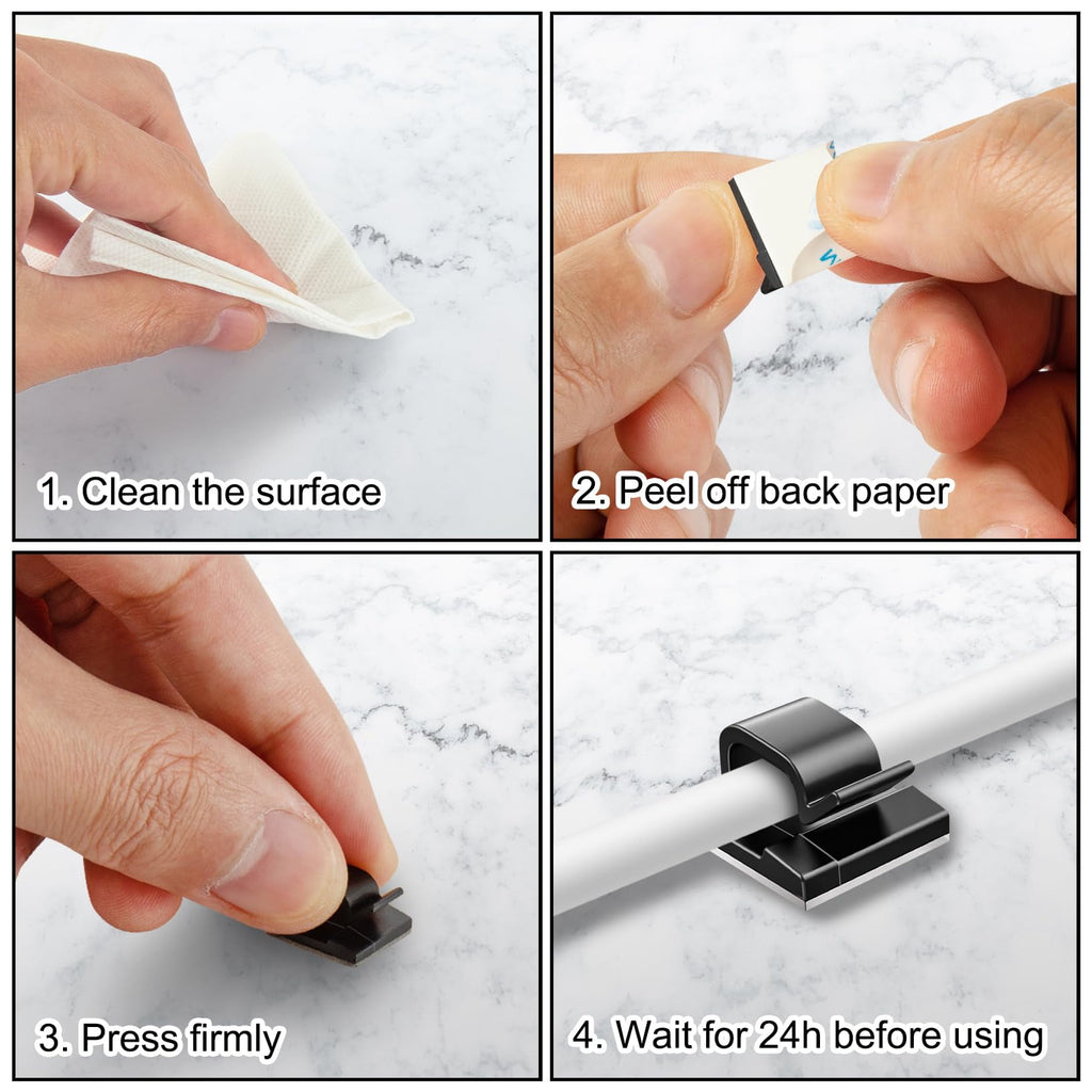 100 Pcs Cable Clips, Adhesive Cable Organizer Cord Holder Wire Clip Wire Management Self Adhesive Hooks Wire Holder for Office, Home (Black) - Image 5