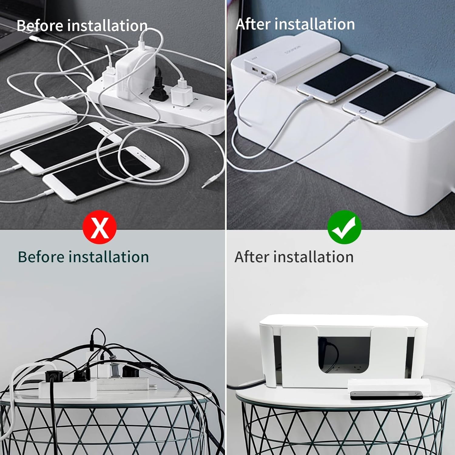 Cable Management Box, Cord Organizer Box for Table, Hide Power Strips & Cords 2-Pack - Image 5