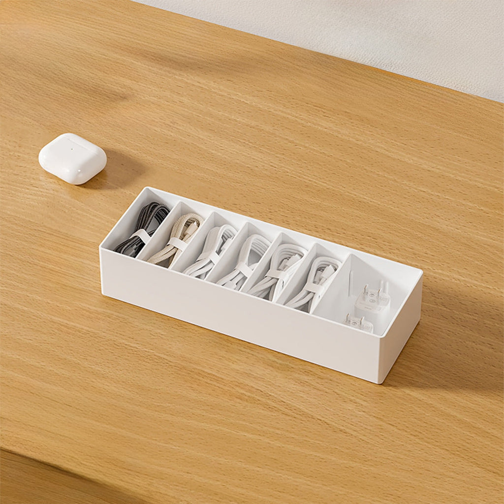 Box: Adjustable Compartments, White Plastic, 10.24x3.54x2.24in, for Chargers, Headphones & Accessories - Drawer or De... - Image 5