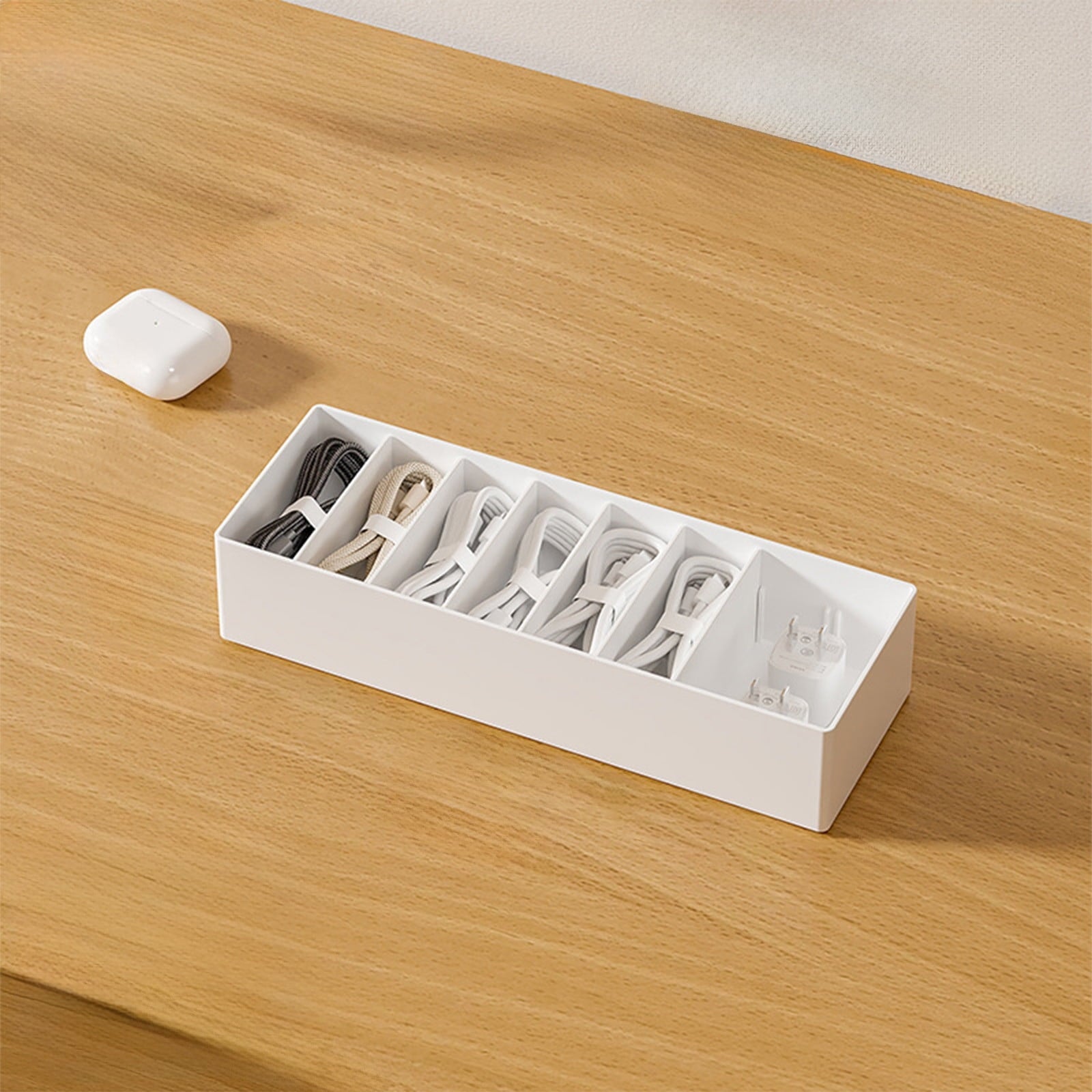 Box: Adjustable Compartments, White Plastic, 10.24x3.54x2.24in, for Chargers, Headphones & Accessories - Drawer or De... - Image 5
