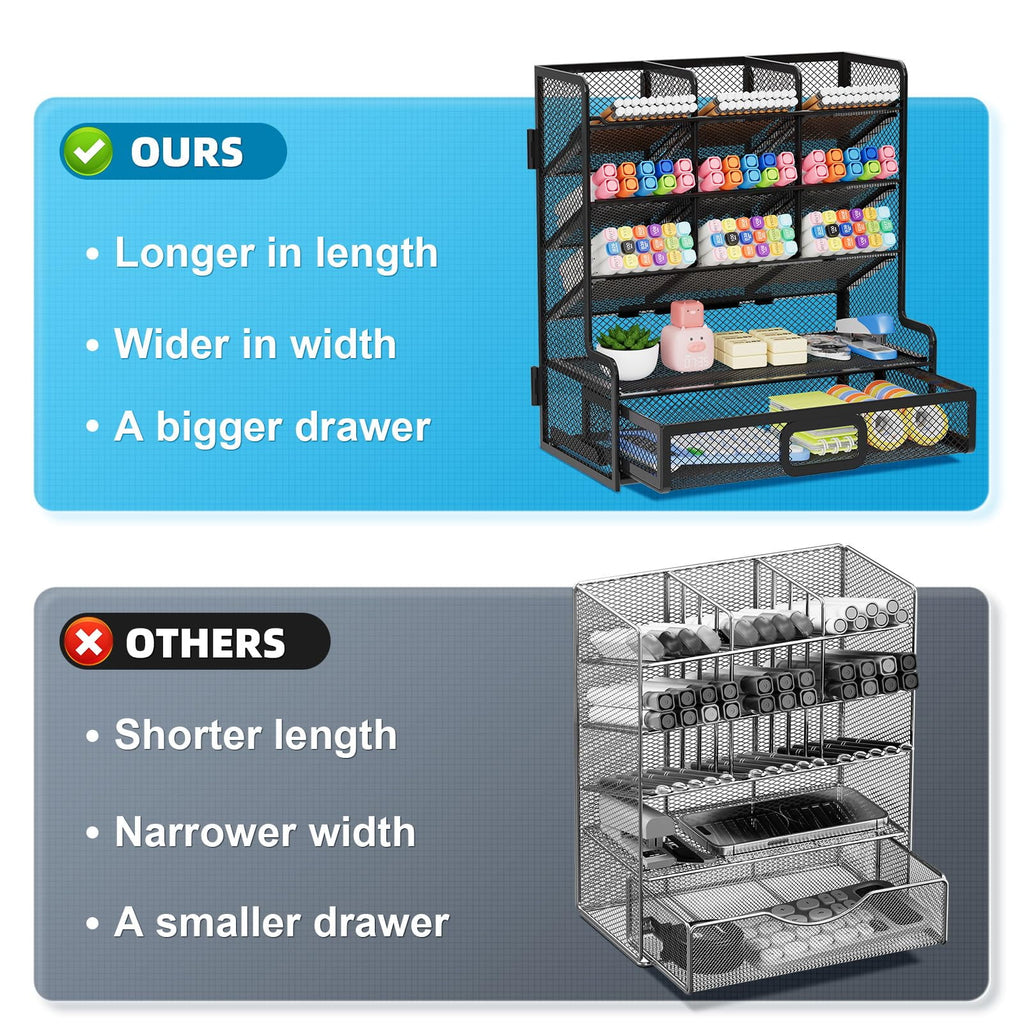 Mesh Desk Organizer with Drawer, Multi-Functional Pen Pencil Holder,Desk Organizers and Accessories( Black) - Image 4