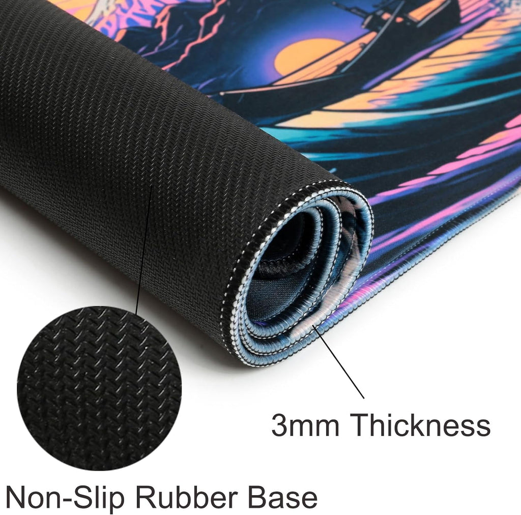 Japanese Sea Wave Mouse Pad, Blacklight Kanagawa Gaming Waterproof Extended Large Desk Pad Long Computer Keyboard Big... - Image 2