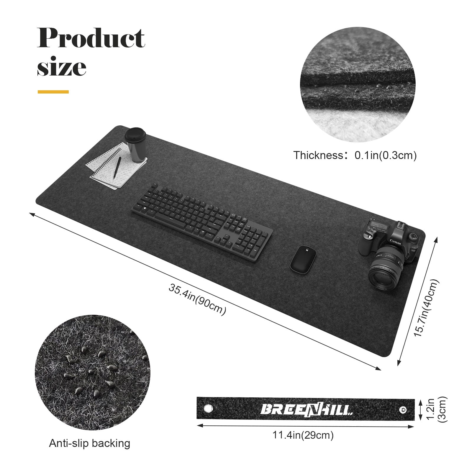 BREENHILL Felt Desk Pad, 36" x 15.75" Dark Gray Large Anti-slip Desk Mat Mouse Pad Keyboard Mat for Office Home - Image 2