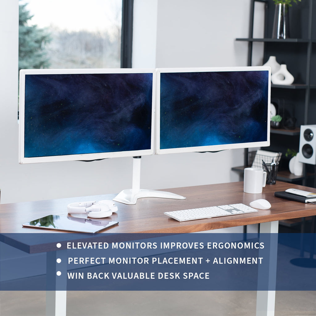 White Dual Monitor Articulating Desk Stand Mount, Fits Up to 32" Screens - Image 2