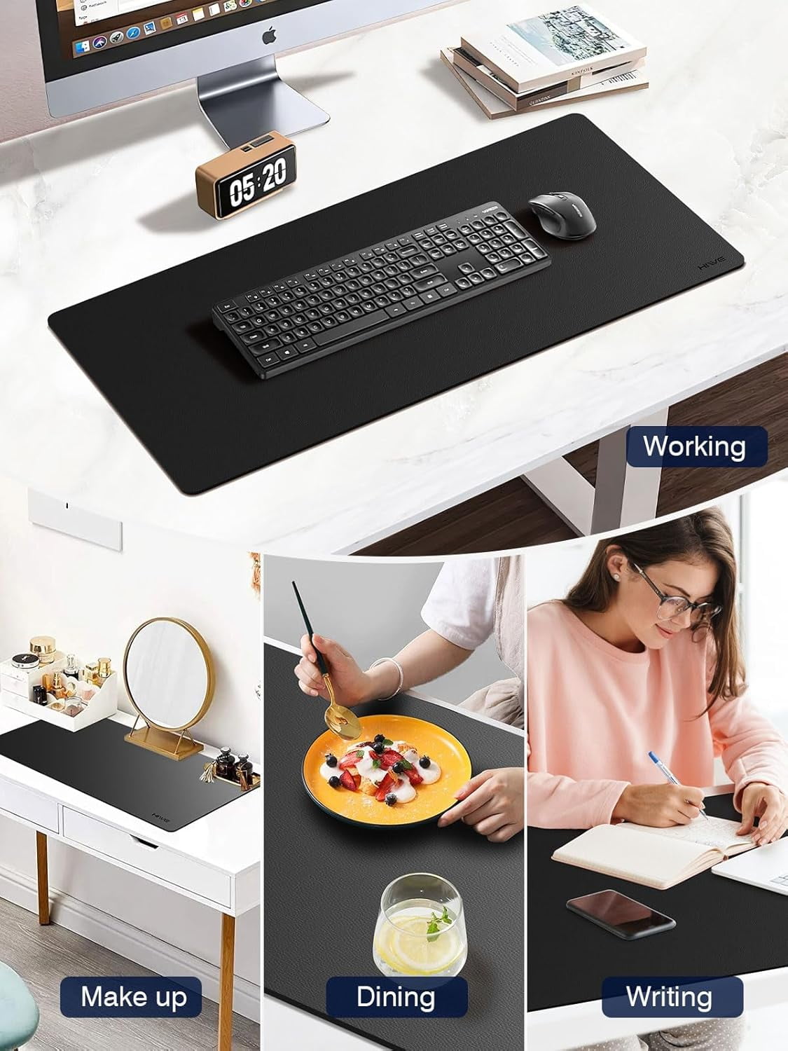 Desk Pad Protector, Office PU Leather Mouse Mat, 31.5 x 15.7, Waterproof & Non-Slip Base Large Mouse Pad for Home, Black - Image 3