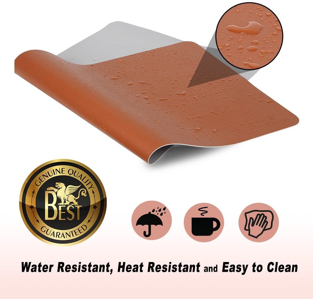 Large Dual Sided Desk Pad/Mat for Office and Home, 35.4" x 17" Waterproof PU Leather Desk Blotter, Laptop Desk and Writing Pad (Brown) - Image 2