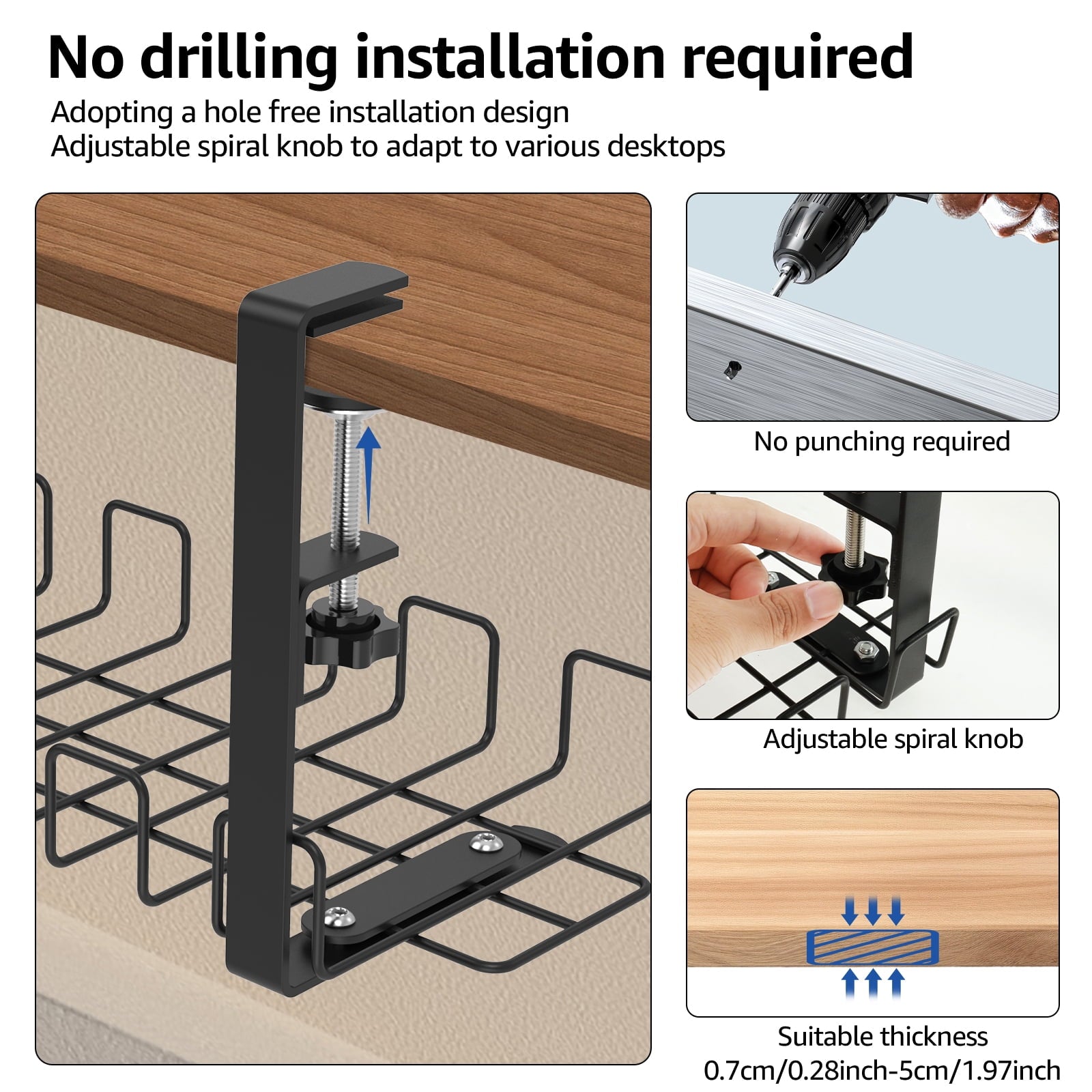 Management Tray with Clamps Metal Cord Organizer No Drill Management Rack Sturdy Organizer for Wire Management Black - Image 3