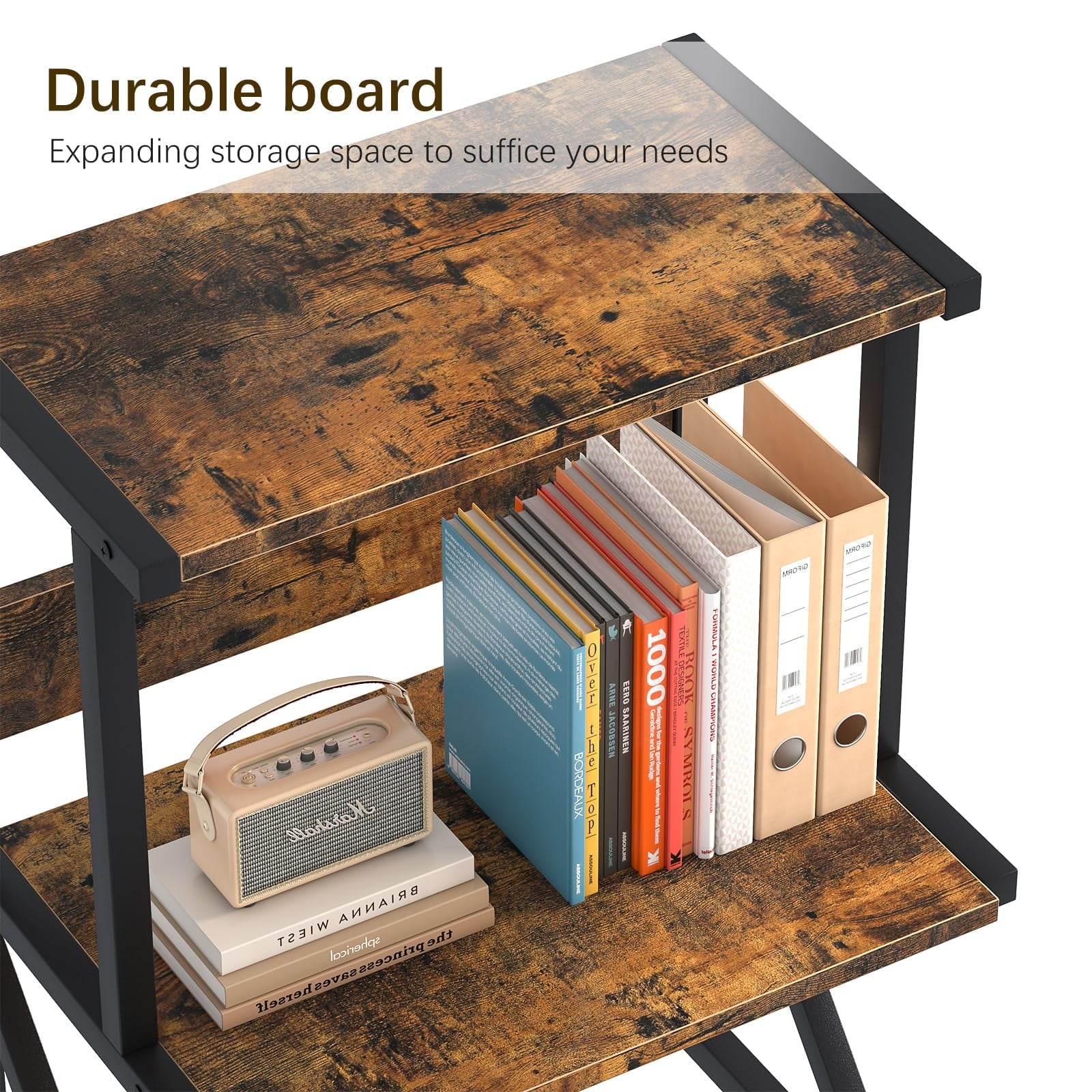 with 3 Tier Wood Storage Shelves,Under Desk Table,Multi-Purpose Home Office Desk Organizer for Fax Machine, Scanner (... - Image 4