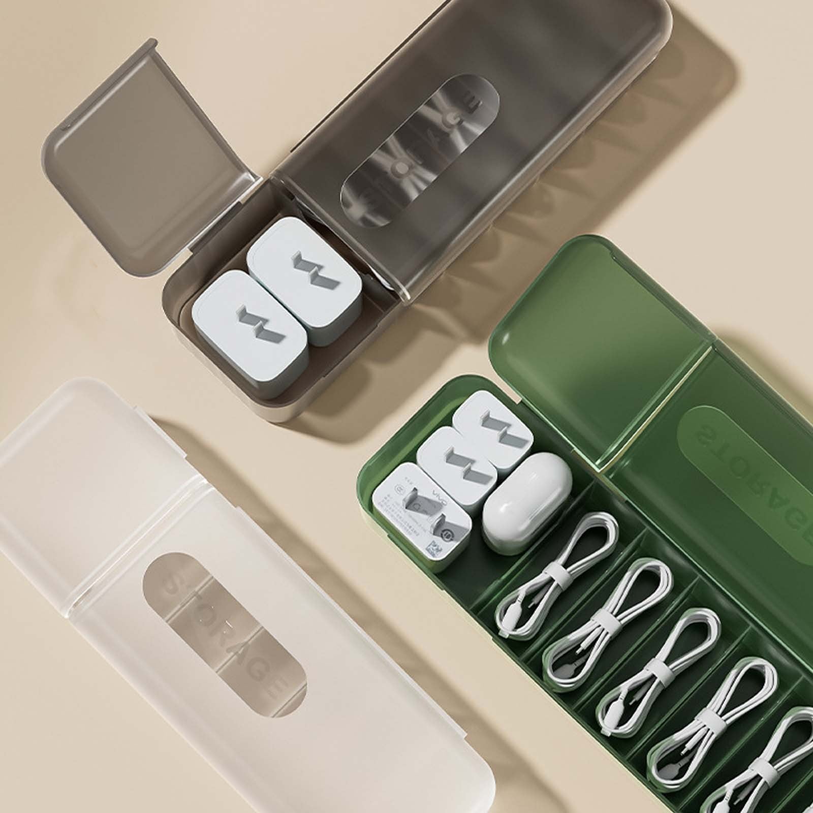 Charger Organizer Cord Organizer Box Cable Management Box Cable Organizer Box 7 Compartments Storage Box USB Cord Sorter Desktop Cable Manag - Image 5