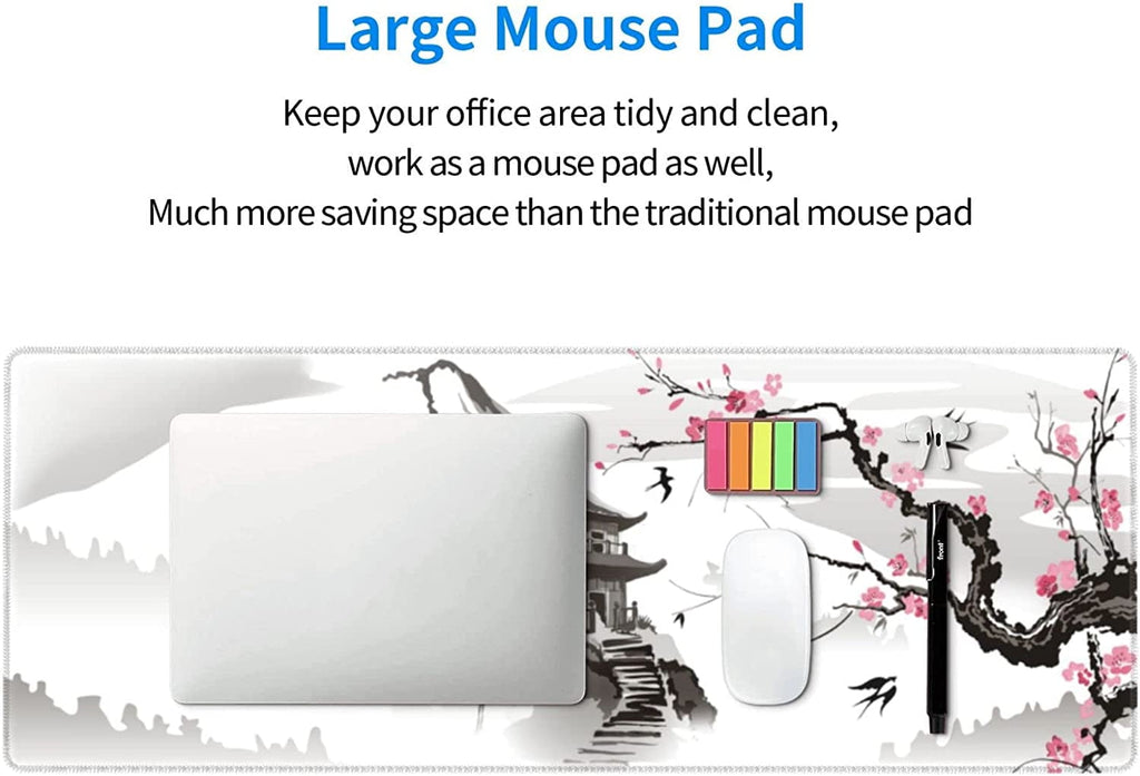 Japanese Cherry Blossom Gaming Mouse Pad Non-Slip Rubber Base 31.5×11.8 with Stitched Edges Waterproof Pads Computer ... - Image 6