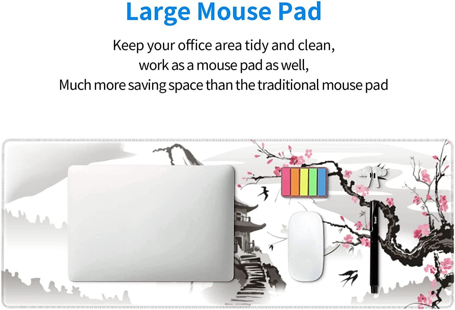 Japanese Cherry Blossom Gaming Mouse Pad Non-Slip Rubber Base 31.5×11.8 with Stitched Edges Waterproof Pads Computer ... - Image 6