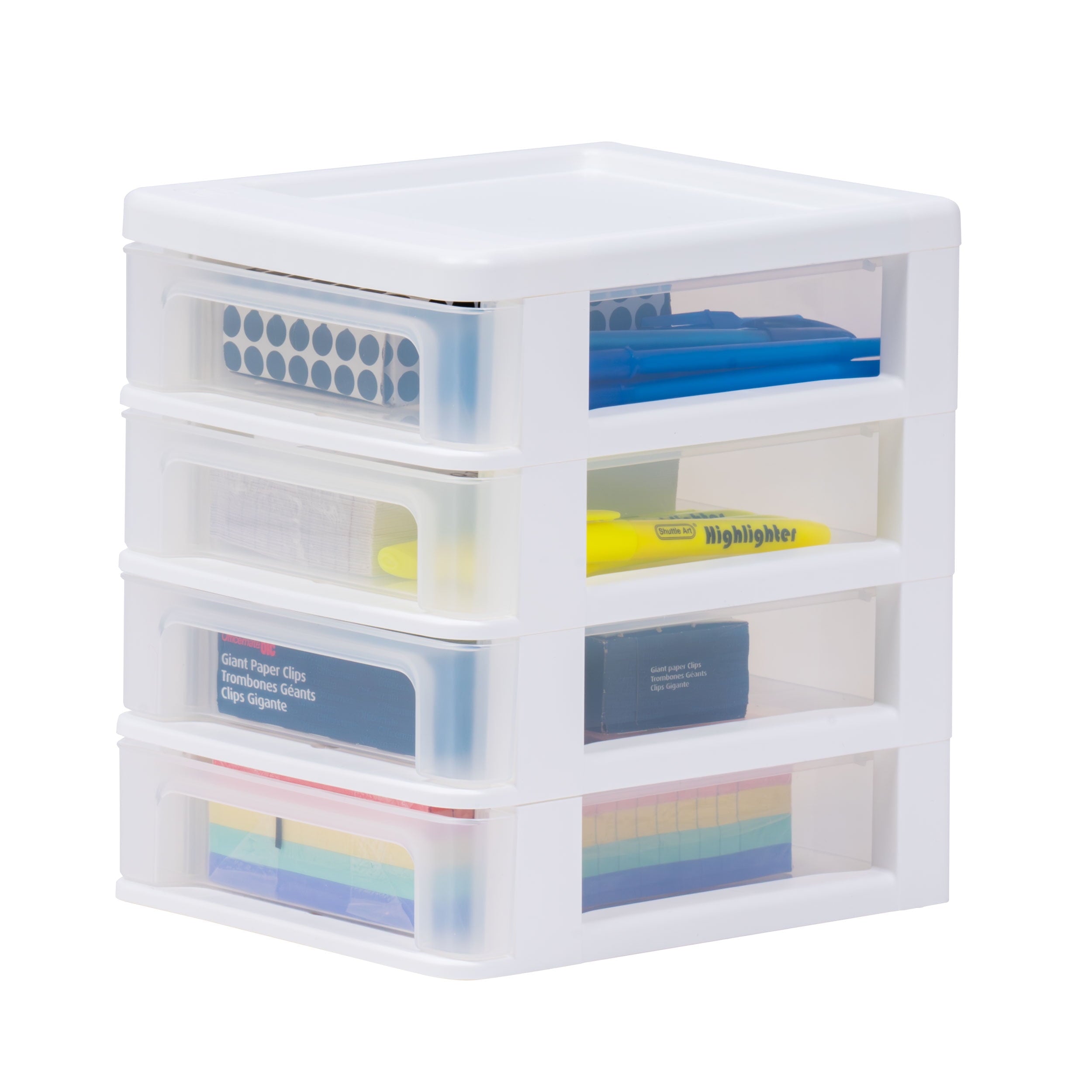 IRIS Small 4-Drawer Compact Desktop Organizer, Stacking Desktop Unit, White-Clear, Single - Image 4