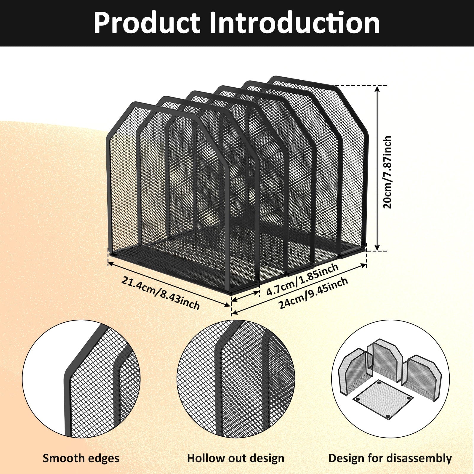 Hvxrjkn 5 Section Vertical Desktop Organizer Desk Organizer Adjustable Metal Rack File Sorter for Home,9.45*8.43*7.87in - Image 2
