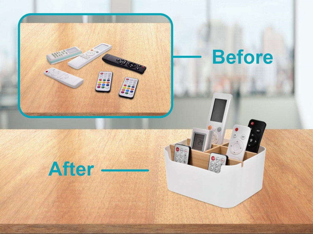 Remote Control Holder with 5 Divided Compartments, Desk Accessories Storage, Desktop Organizer Container For Remote Cont - Image 3