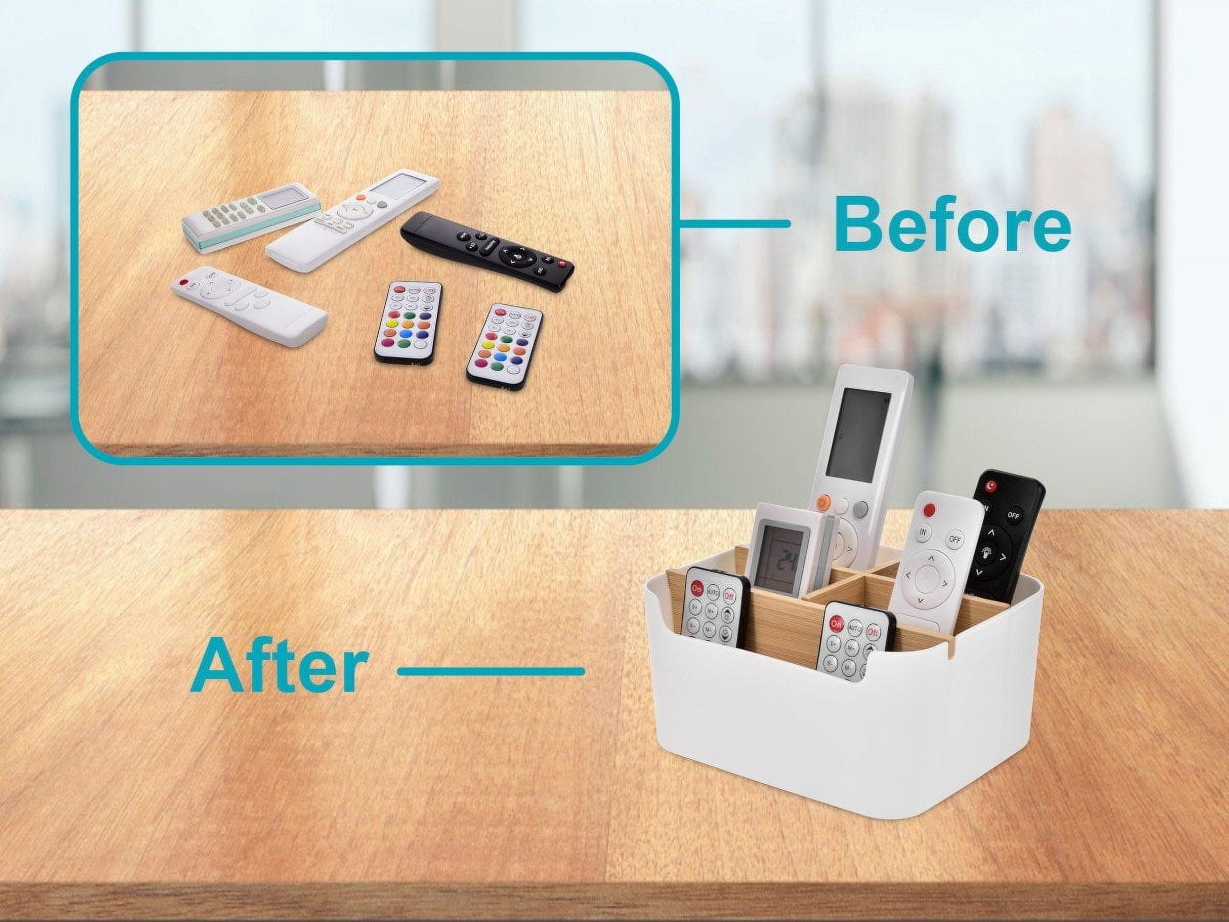 Remote Control Holder with 5 Divided Compartments, Desk Accessories Storage, Desktop Organizer Container For Remote Cont - Image 3
