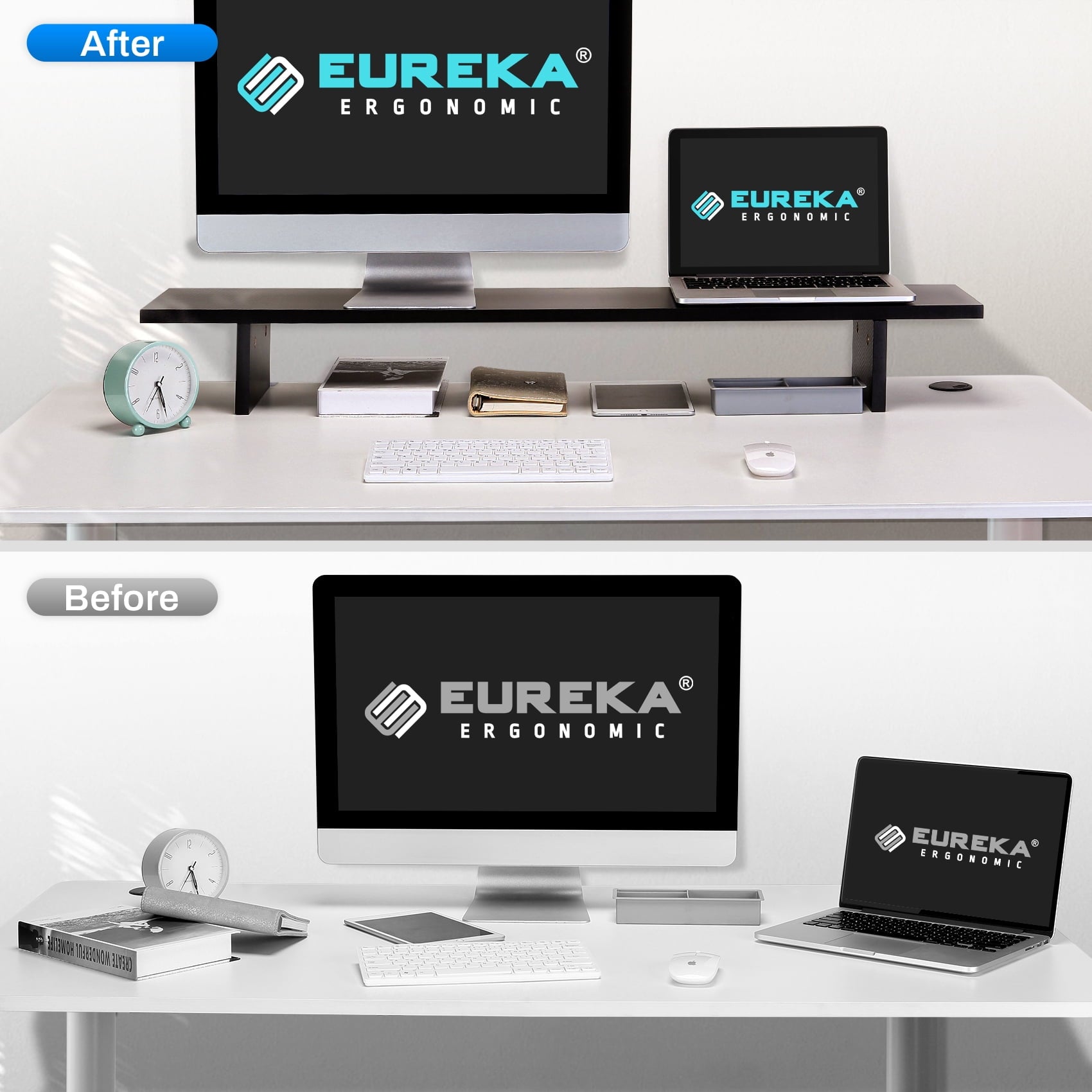 Dual Monitor Stand - Adjustable Legs, Dual Monitor Riser, Carbon Fiber Computer Monitor Stand, Desktop Organizer, Mon... - Image 4