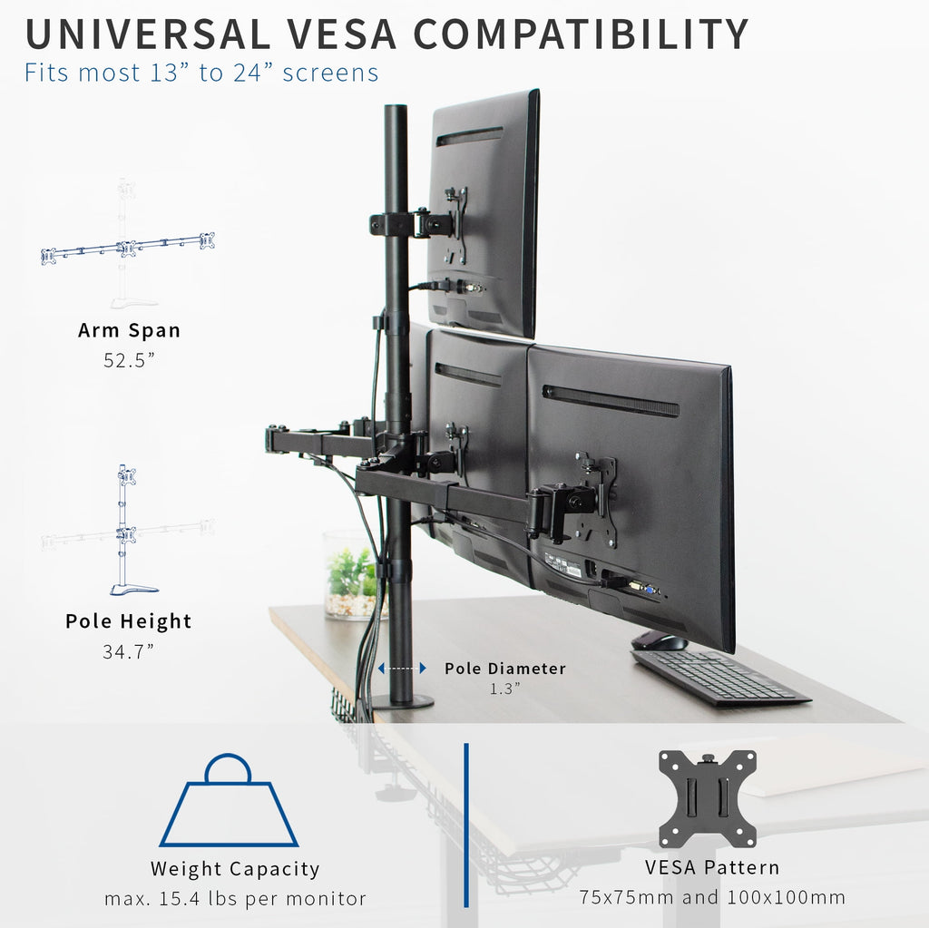 VIVO Quad Heavy Duty 13" to 24" Monitor Desk Mount | 3 + 1 Stand Holds 4 Screens - Image 3