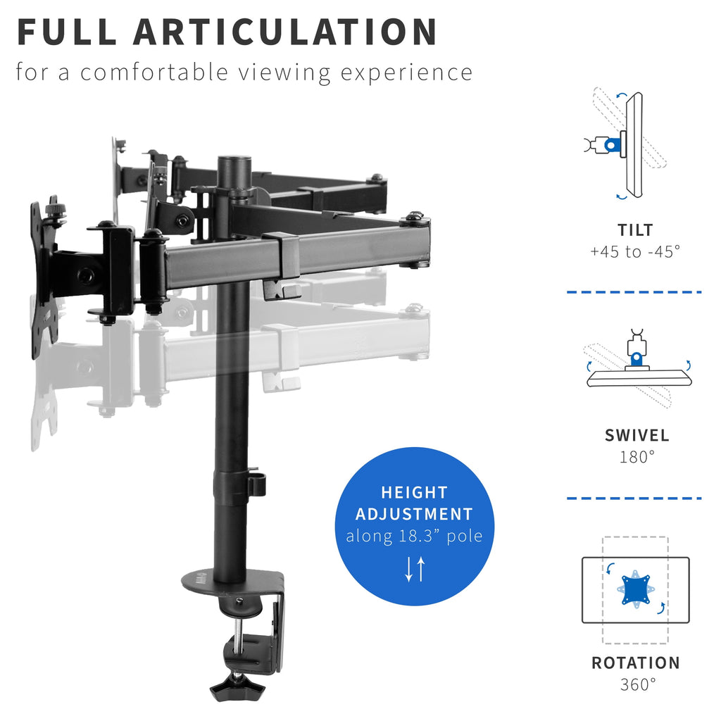 Triple Monitor Adjustable Mount Articulating Stand for 3 Screens up to 24" - Image 5