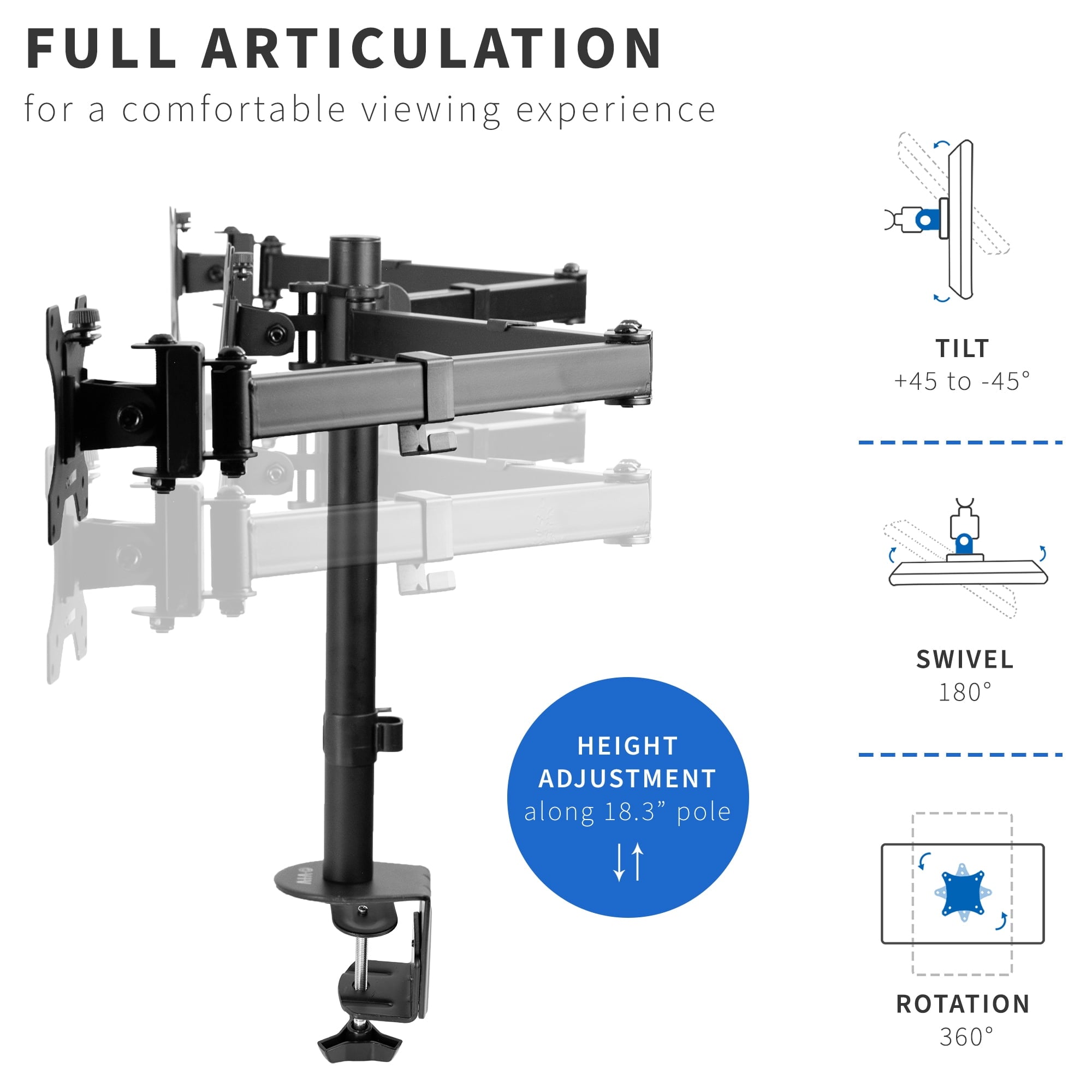 Triple Monitor Adjustable Mount Articulating Stand for 3 Screens up to 24" - Image 5
