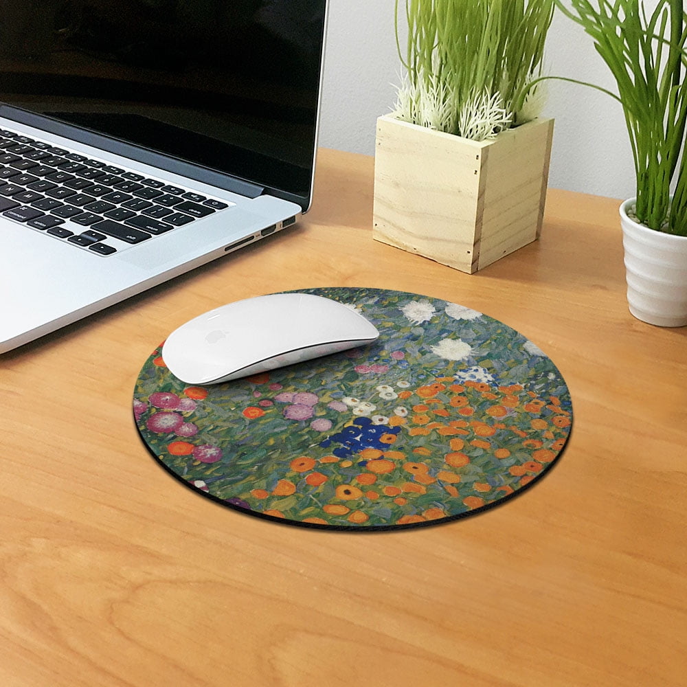 WIRESTER 7.88 in Round Mouse Pad with Non-Slip Rubber Base for Computers, Laptop, Office & Home - Gustav Klimt Flower Garden - Image 5