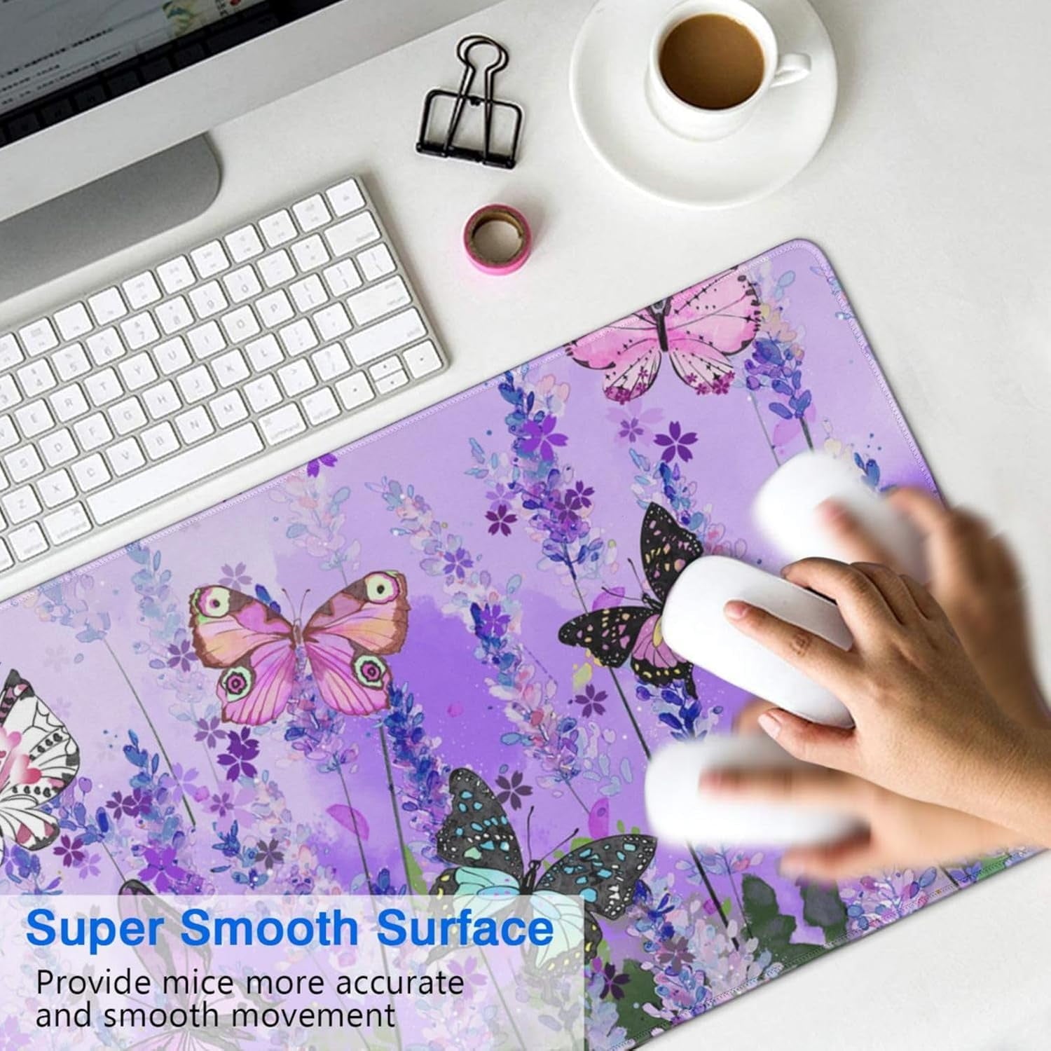 Butterfly Large Purple Desk Mat for Desktop - Office Desk Pad and Computer Desk Mat - Image 4