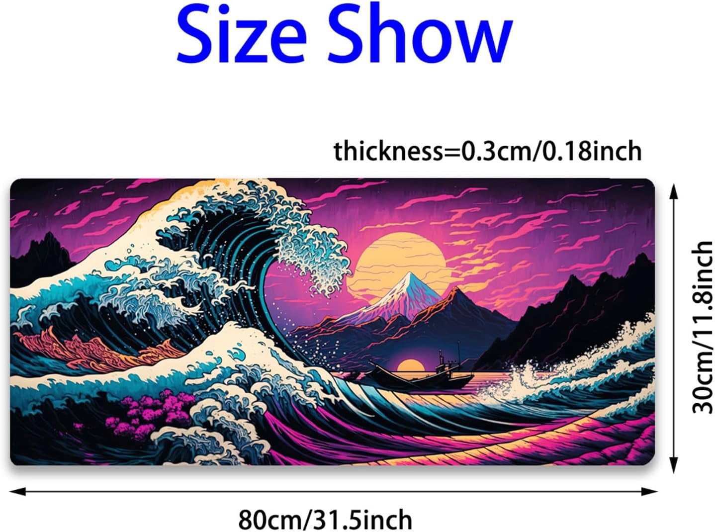 Japanese Sea Wave Mouse Pad, Blacklight Kanagawa Gaming Waterproof Extended Large Desk Pad Long Computer Keyboard Big... - Image 3