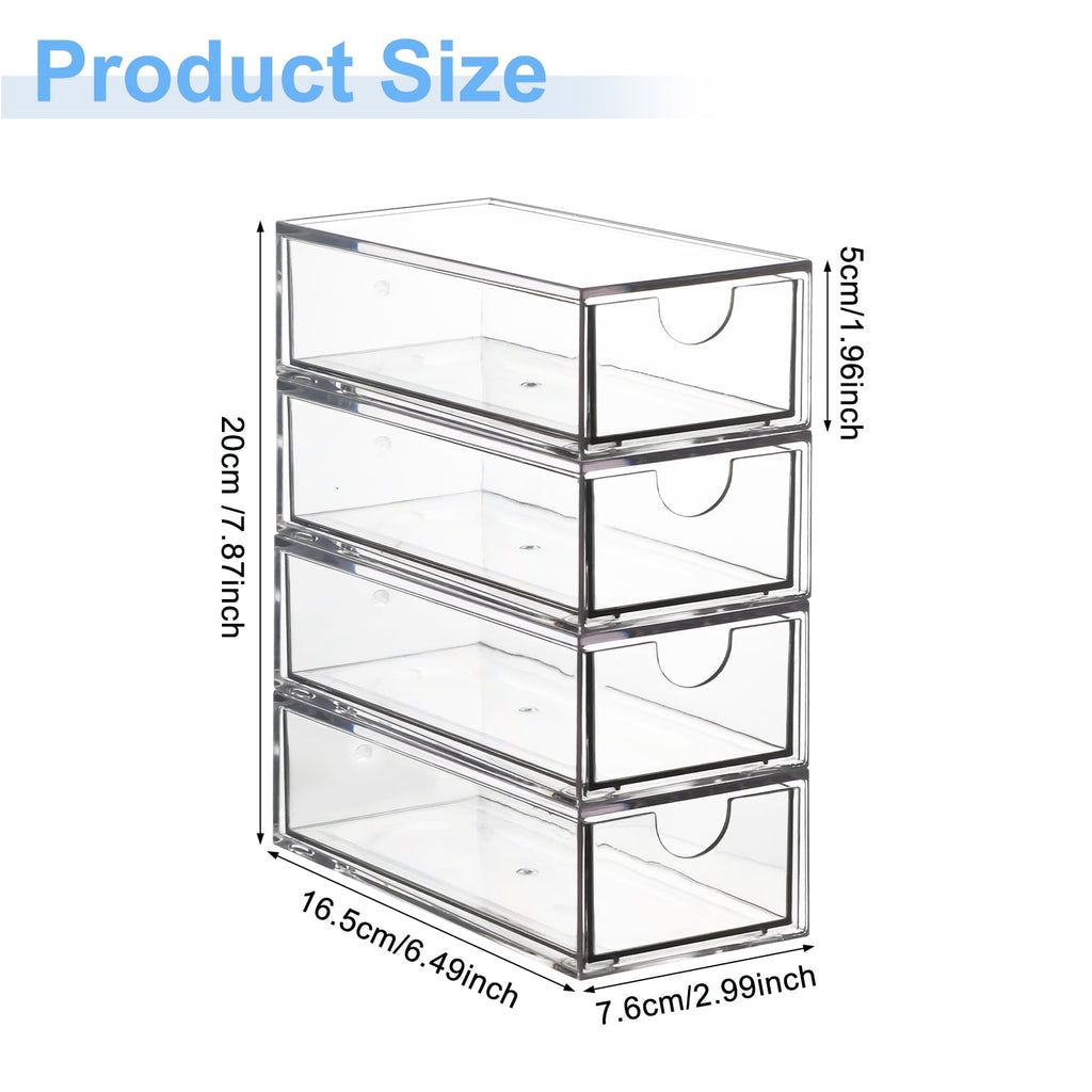 Makeup Drawer Storage Organizer with 4 Drawers, 4 Pcs Acrylic Office Desk Organization and Storage, Dustproof Drawer ... - Image 2