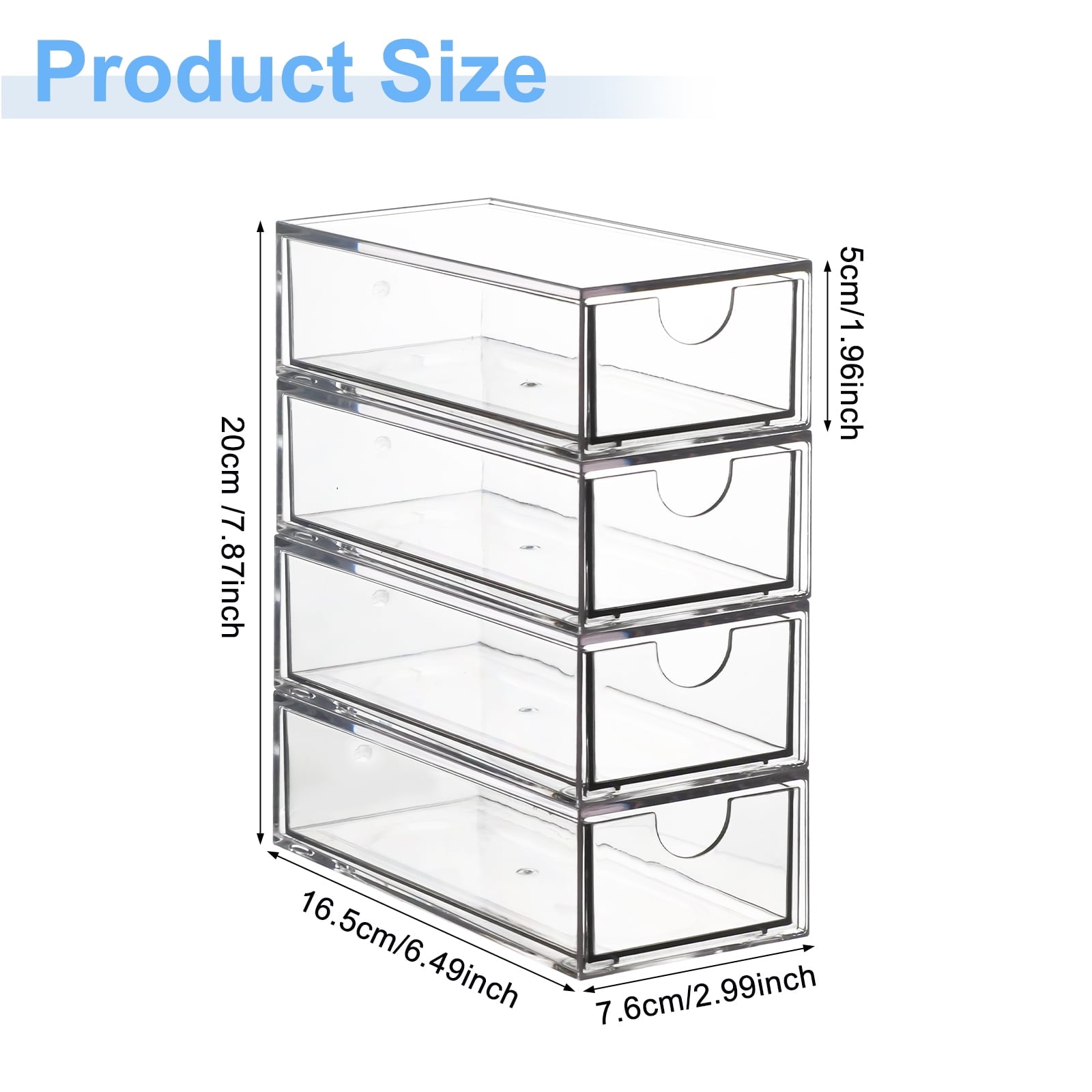 Makeup Drawer Storage Organizer with 4 Drawers, 4 Pcs Acrylic Office Desk Organization and Storage, Dustproof Drawer ... - Image 2