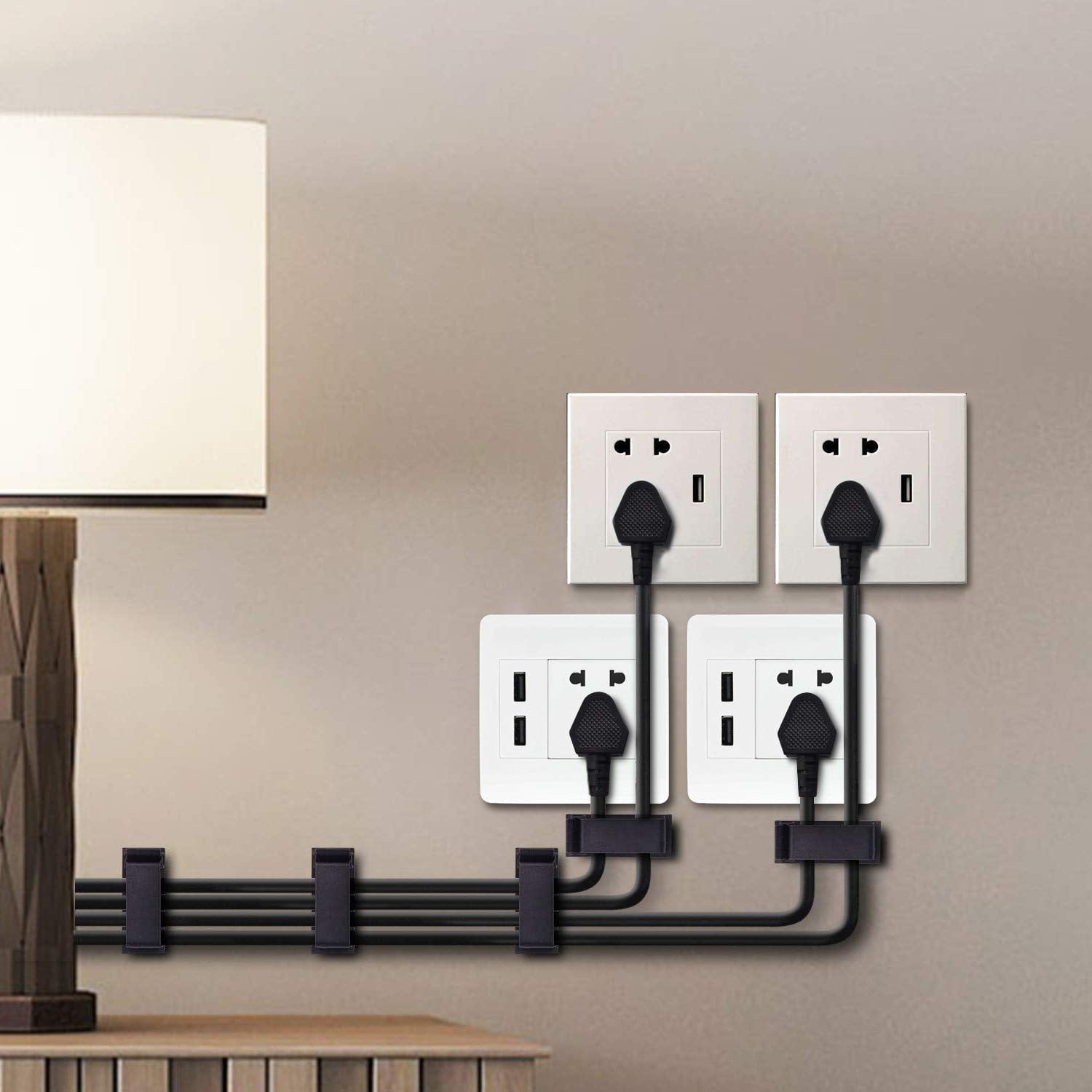 SOULWIT 50Pcs Self Adhesive Cable Management Clips, Cable Organizers Wire Clips Cord Holder for TV PC Ethernet Cable Under Desk Home Office - Image 5