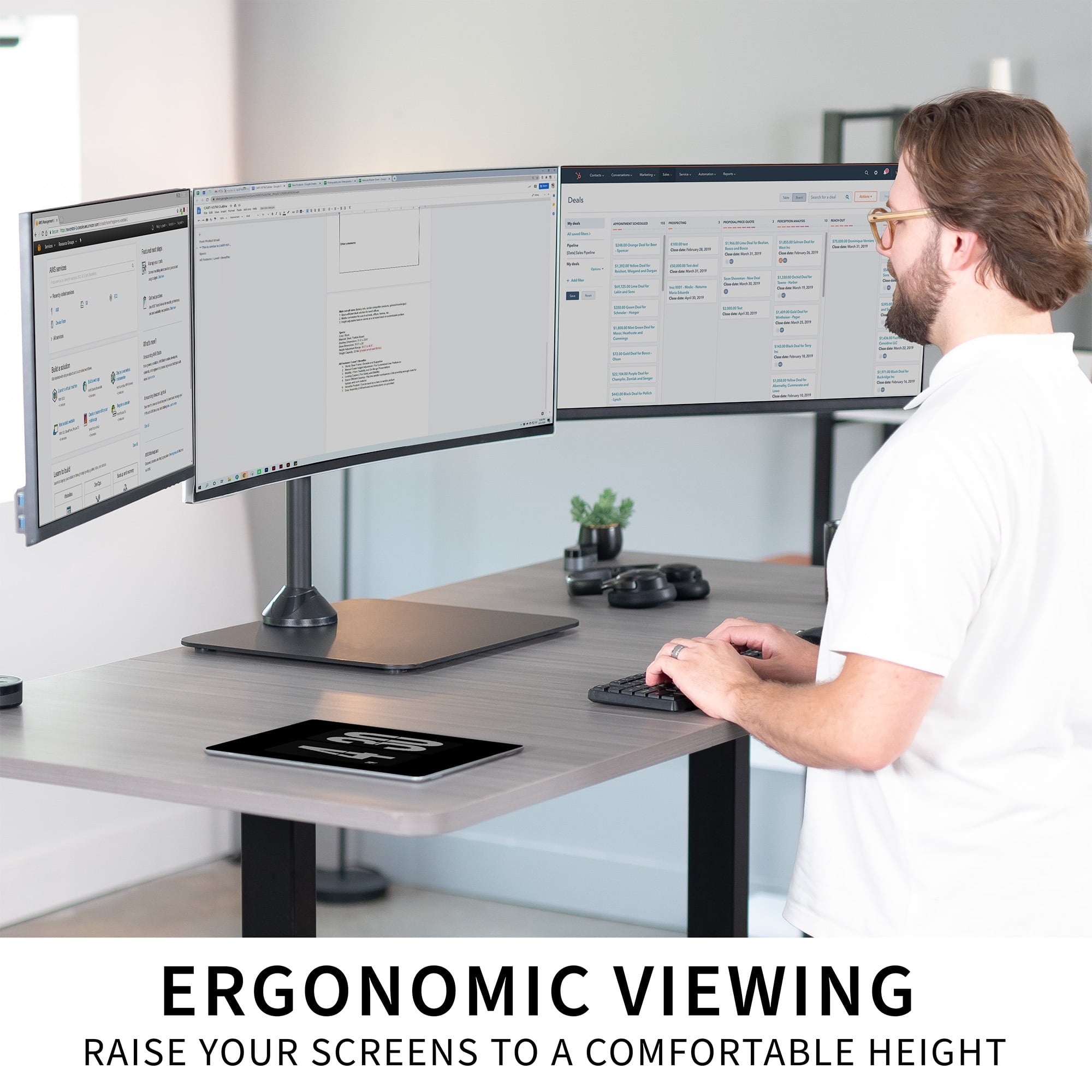 Telescoping Triple Computer Monitor Desk Mount, Heavy Duty Stand - Image 6