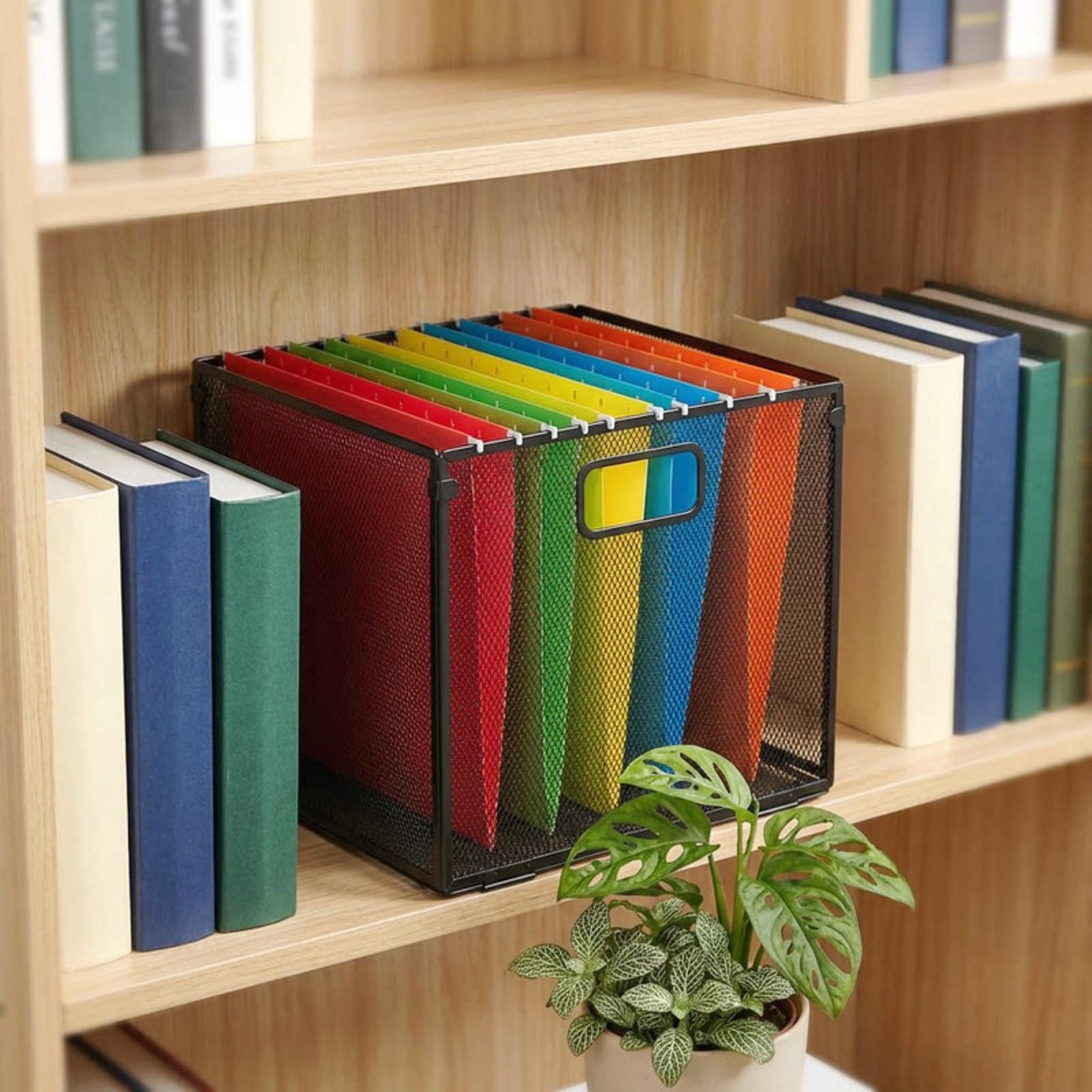 Metal Hanging File Folder Organizer, Stackable Desktop Document Storage Basket, Detachable Foldable Desk Organizer fo... - Image 4