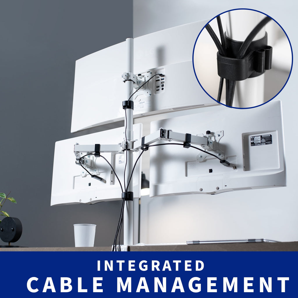 White Triple Monitor Adjustable Desk Mount Stand, 3 Screens up to 30" - Image 4