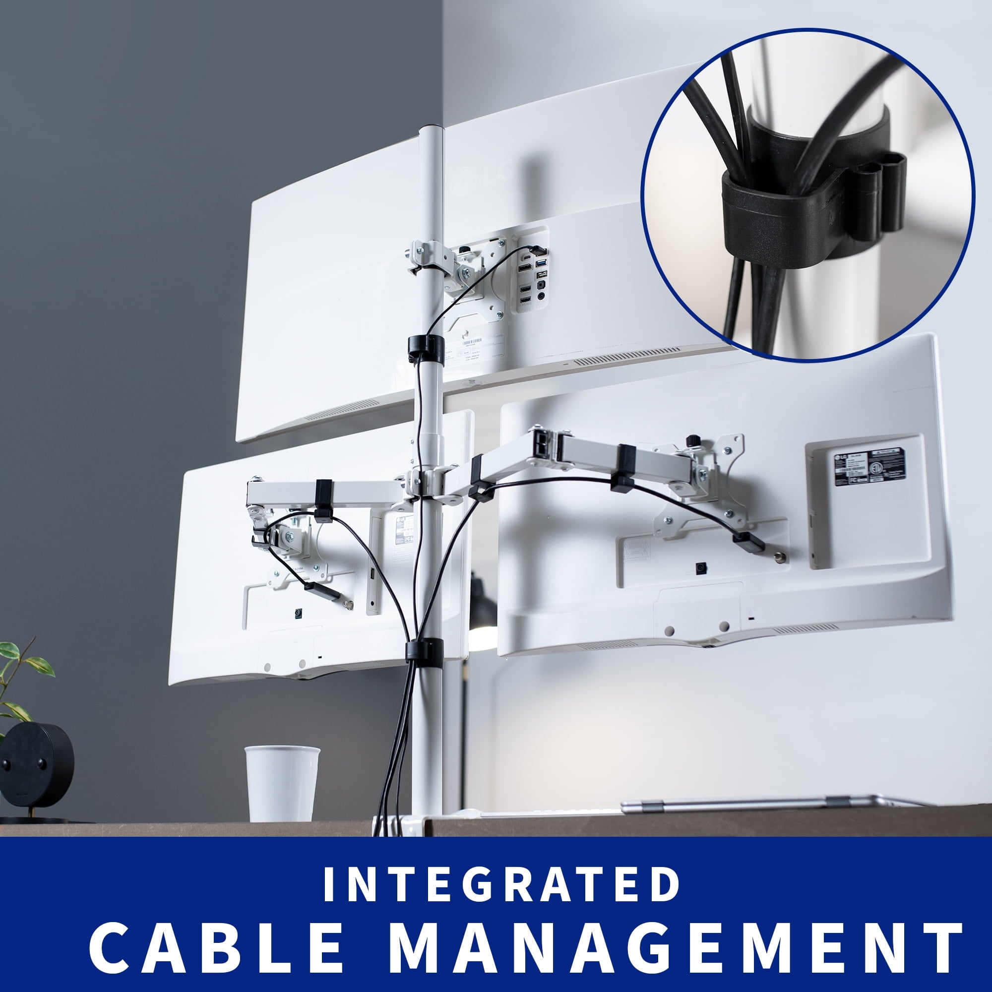 White Triple Monitor Adjustable Desk Mount Stand, 3 Screens up to 30" - Image 4