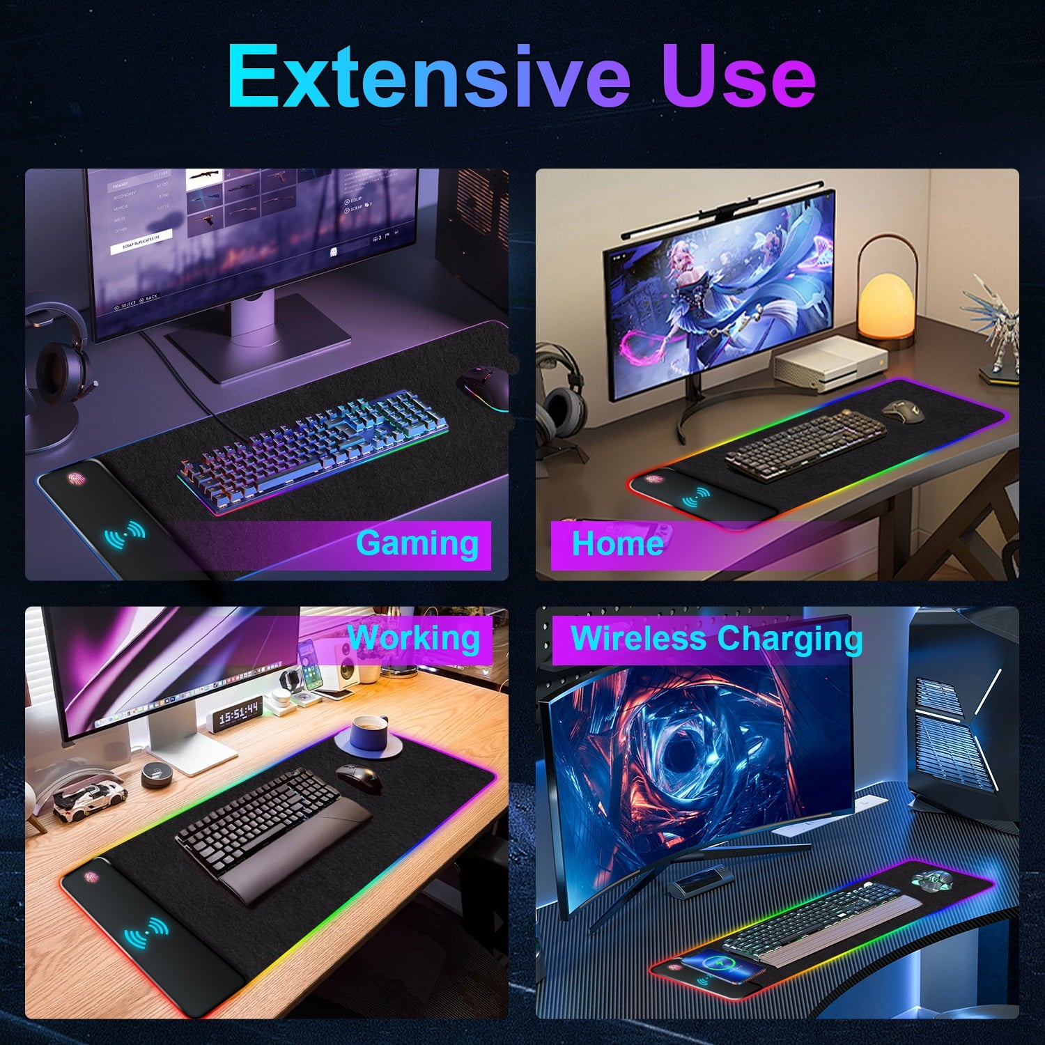 RGB 15W Large Keyboard Pad Wireless Charger Gaming Mouse Pad, Desk Mat with 10 Light Modes, Keyboard Pad with Non-Sli... - Image 3