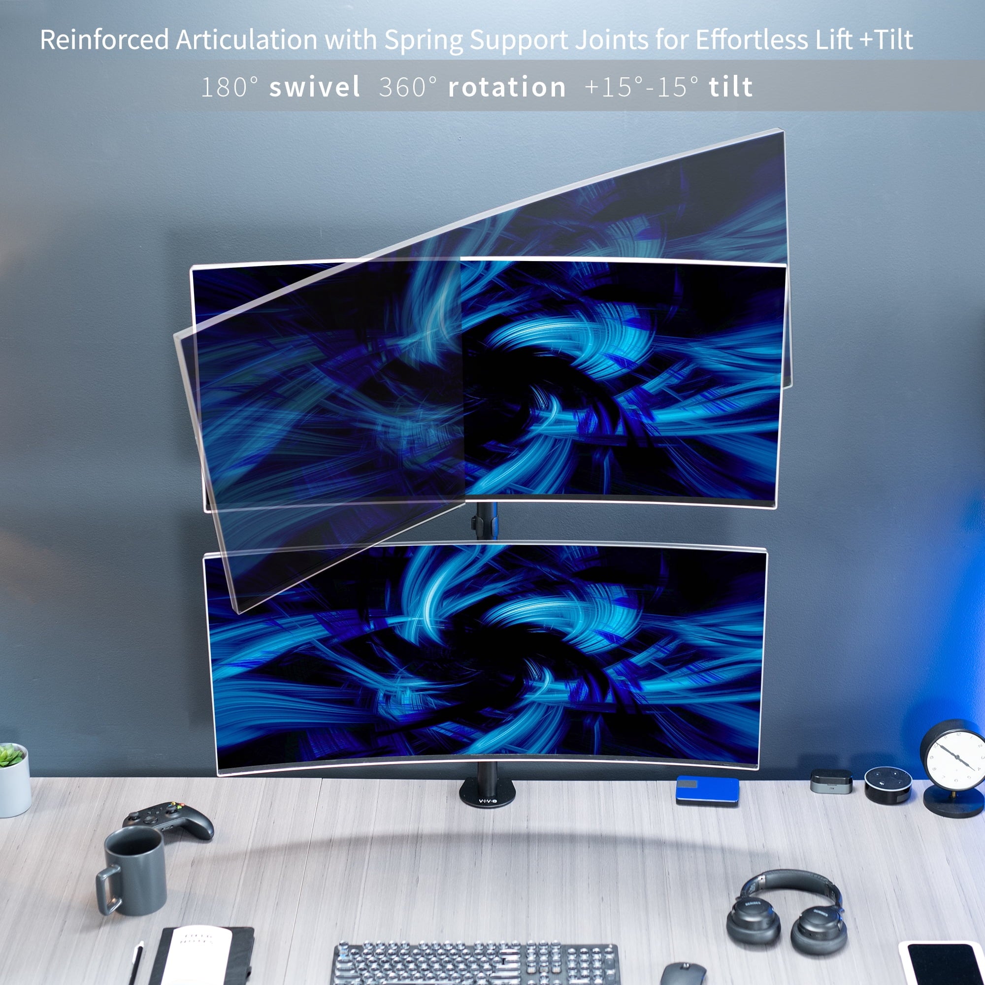 Dual Ultrawide Monitor Desk Mount, Adjustable Stand for 2 Screens up to 45" - Image 5
