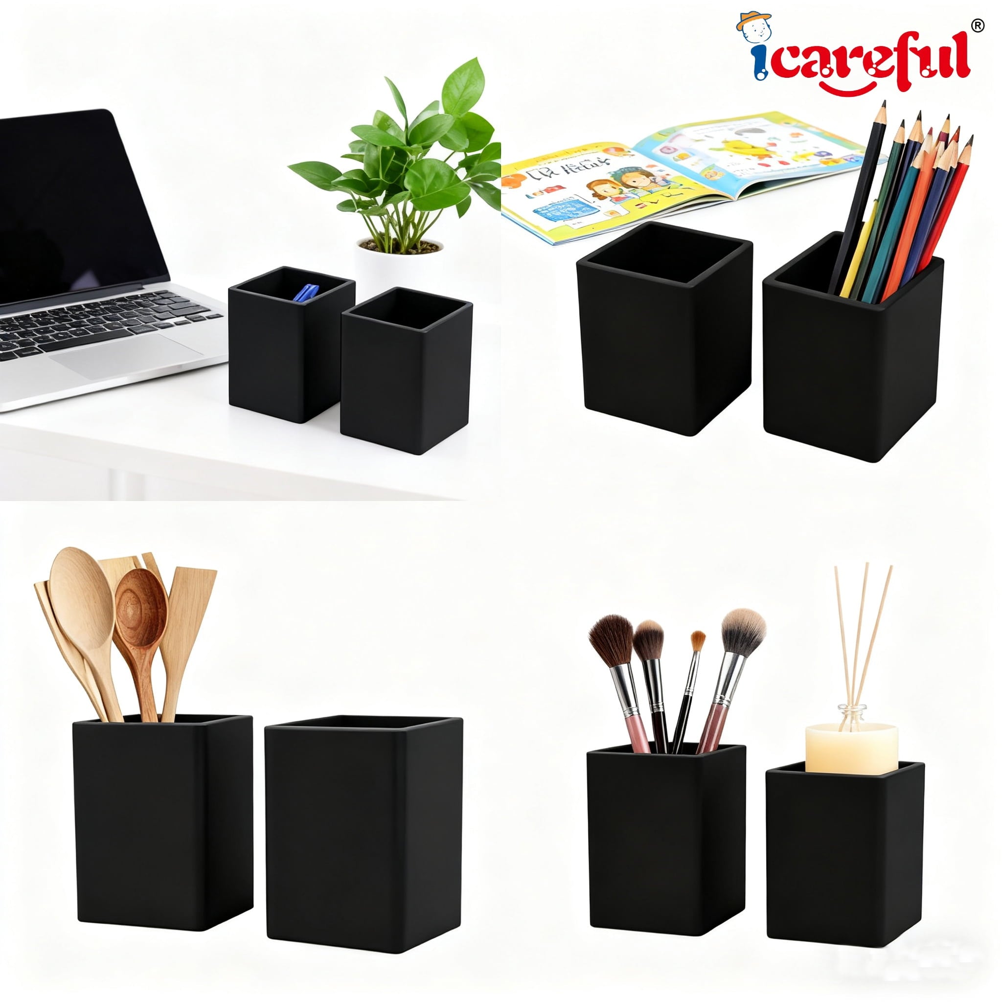 Icareful Silicone Pen Holders, Matte Black Desk Organizer Set, 2-Pack - Image 2