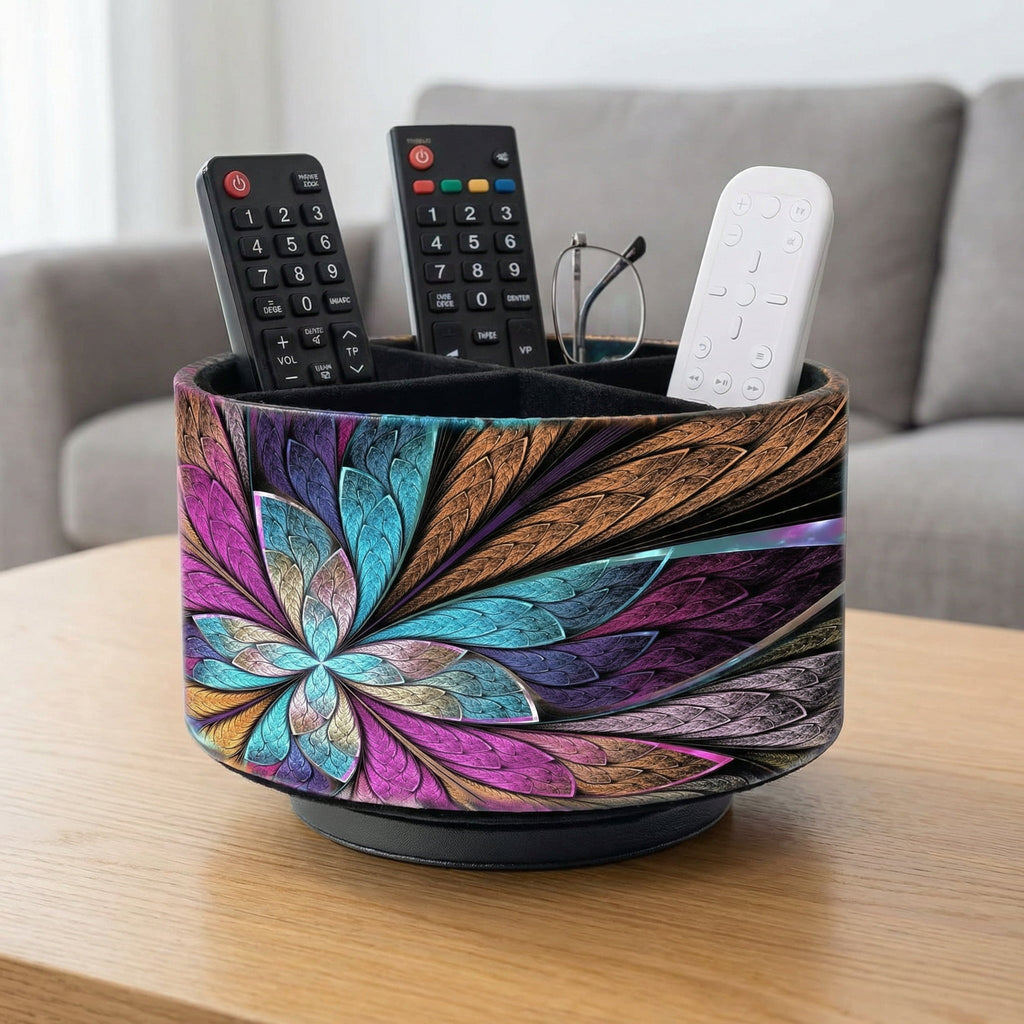 Remote Control Holder Round Leather Art Supply Organizer, PU Leather Pencil Stationery Desk Storage Makeup Organizer for Heater Controllers - Image 6